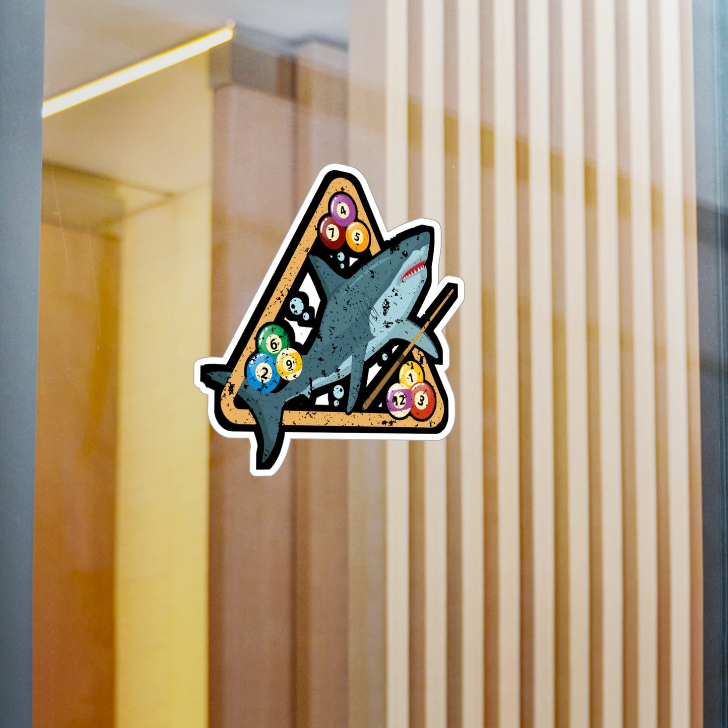 Shark Playing Billiards - Billiards Sticker for Laptop Sticker. Water Bottle Sticker, Vinyl Pool Decal - Billiards Gift