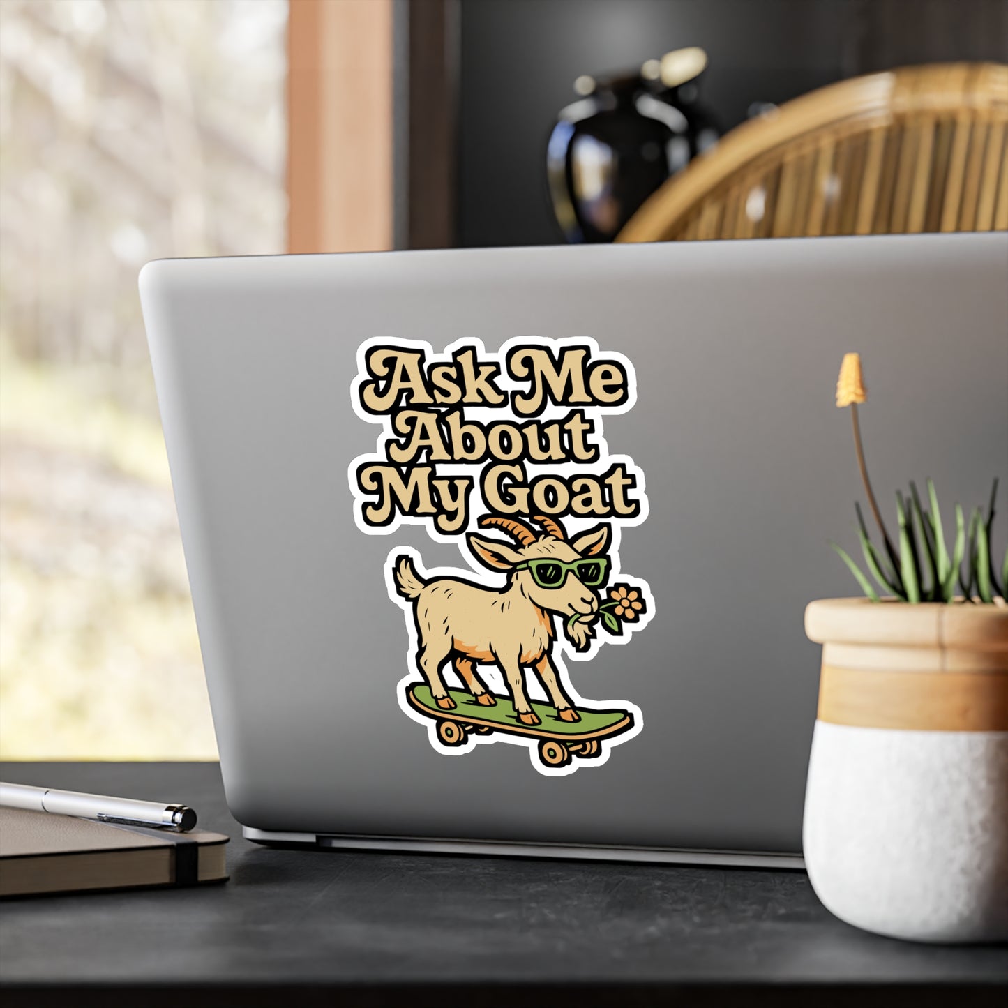 Ask Me About My Goat – Funny Vinyl Sticker for Car, Laptop, or Water Bottle | Butthead Decal & Alpine Goat Gift