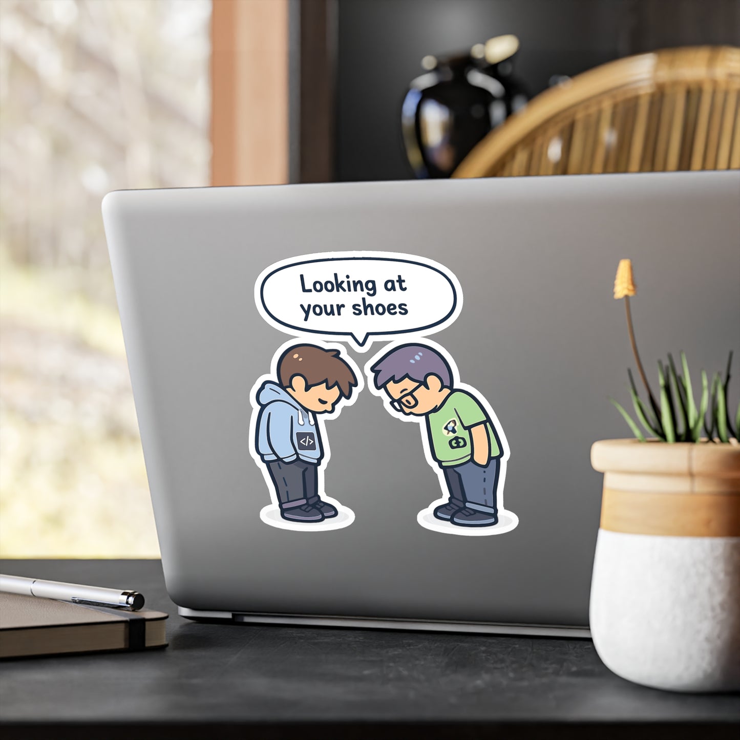 Coding Sticker Looking at your shoes Funny Programmer Decals, Waterproof Vinyl for Laptop Water Bottle Source Code Semicolon Humor