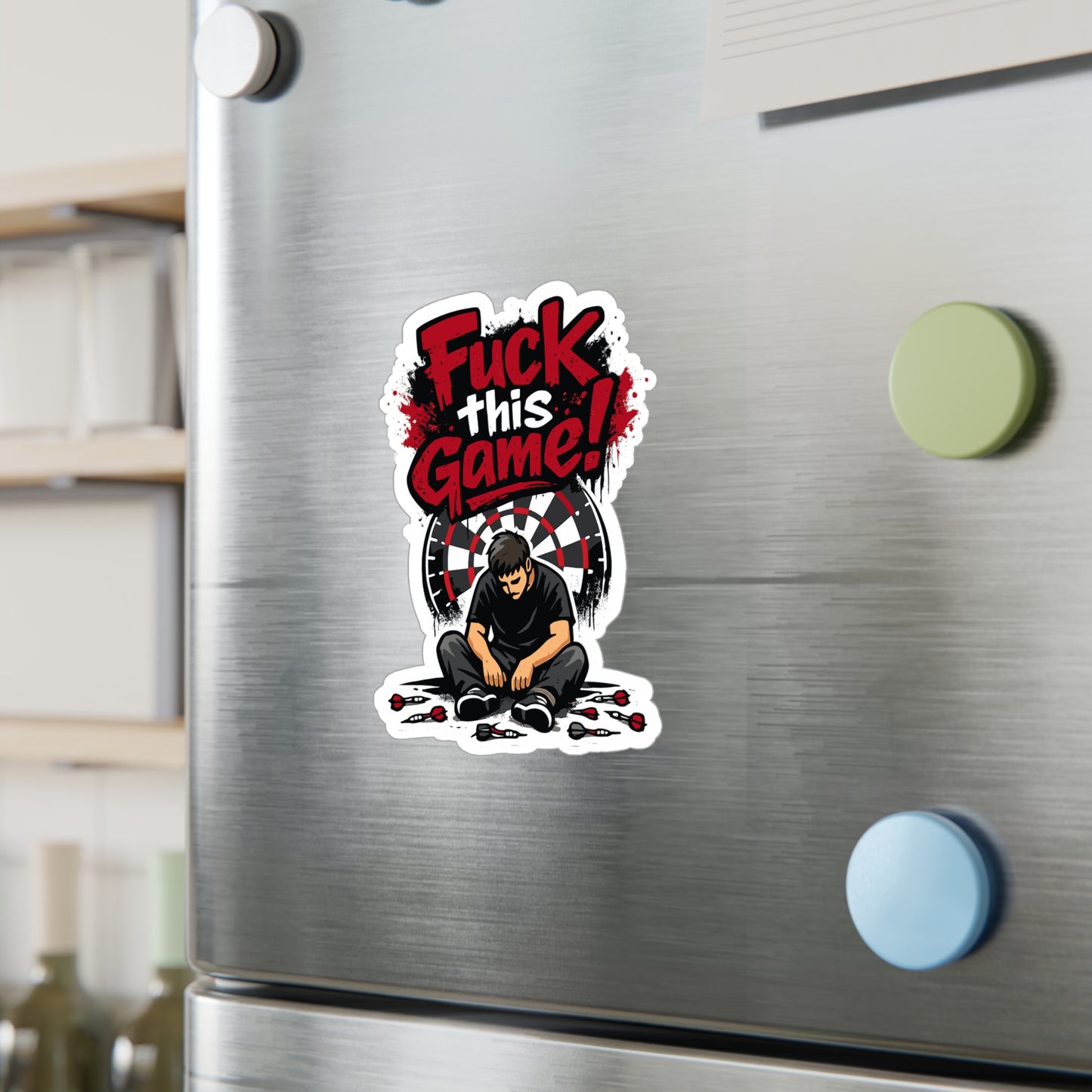 Dart Sticker "Fuck this game!" Funny Dartboard Drinking Team Vinyl Sticker Decals Waterproof for Laptop Water Bottle