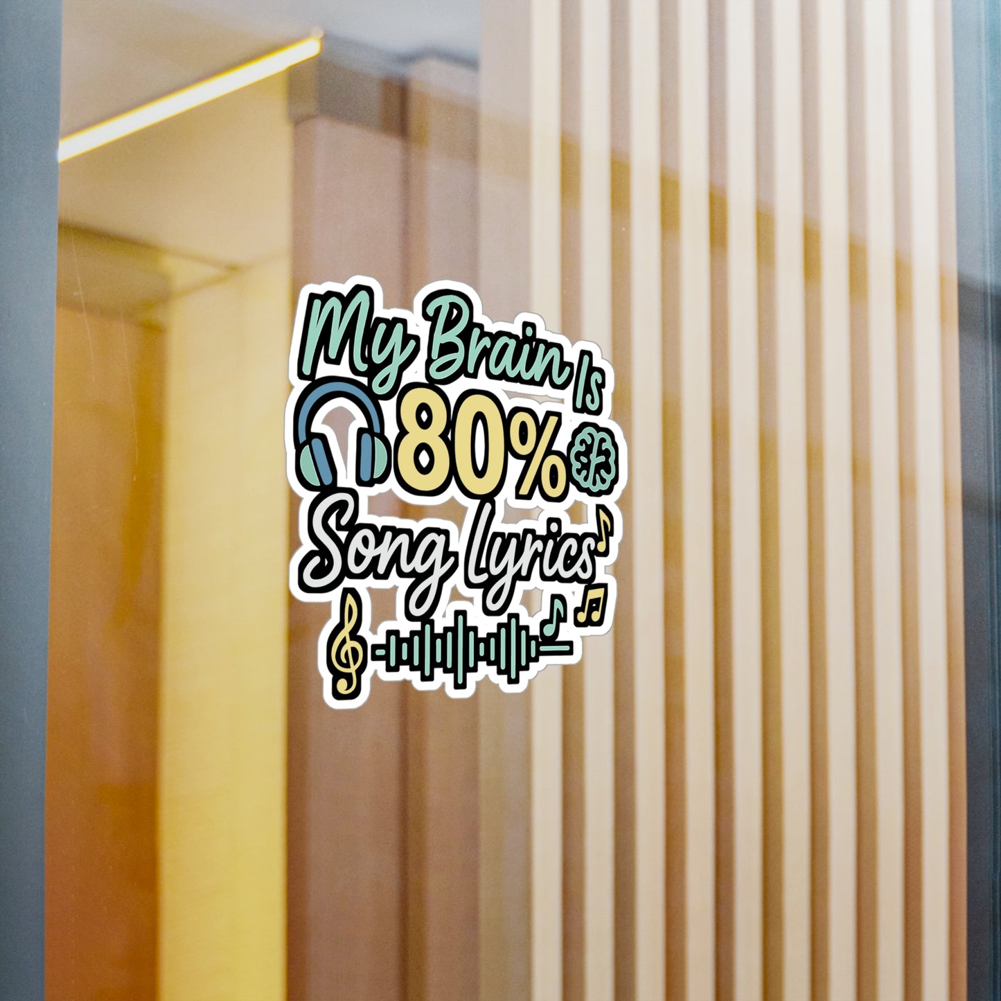 Music Sticker – “My Brain Is 80% Song Lyrics” Decals for Laptop, Water Bottle, Waterproof Vinyl, Singing Singer Microphone Gift