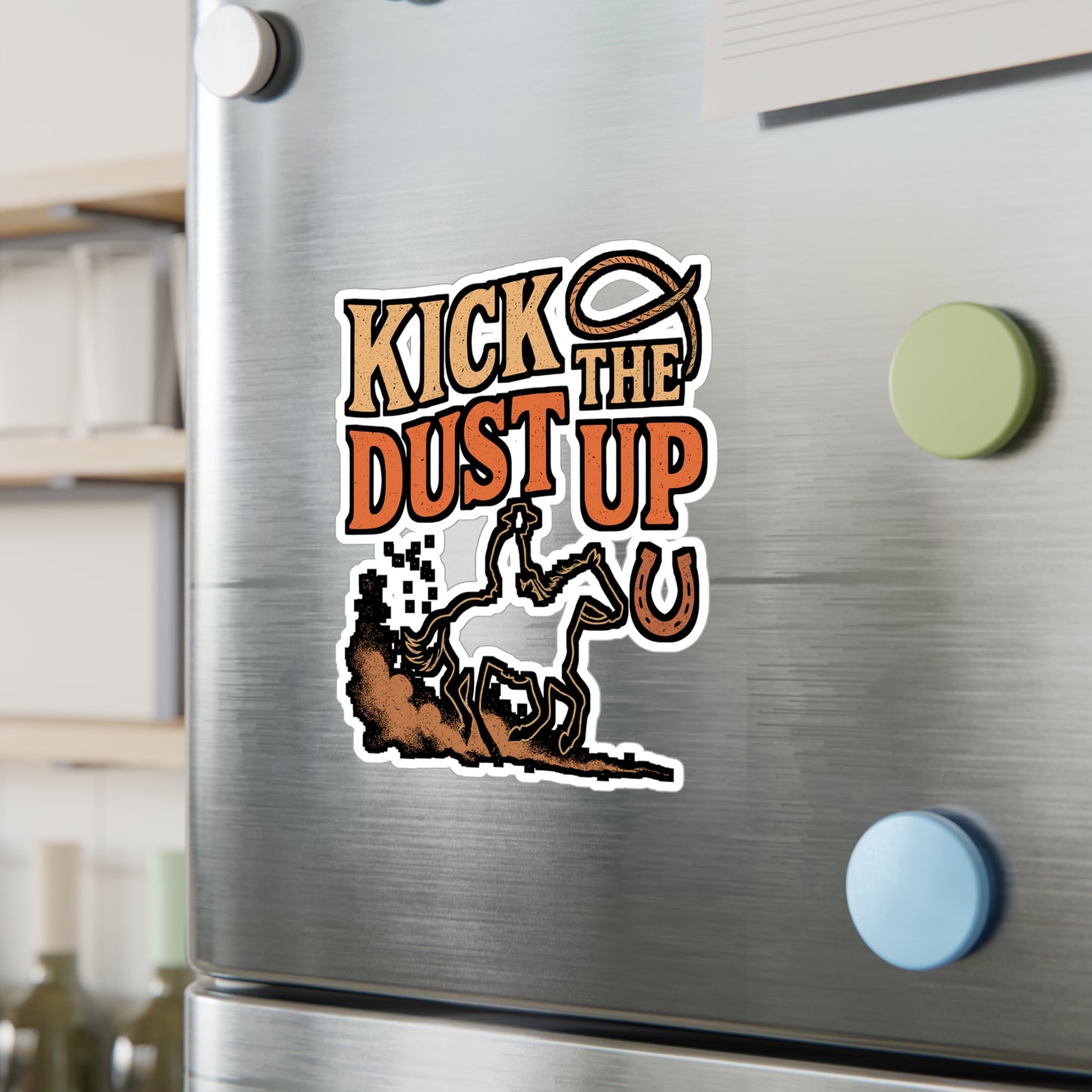Kick The Dust Up – Cowboy Sticker for Car, Laptop, or Water Bottle | Rodeo Vinyl Decal, Western Gift, Bucking Horse Design
