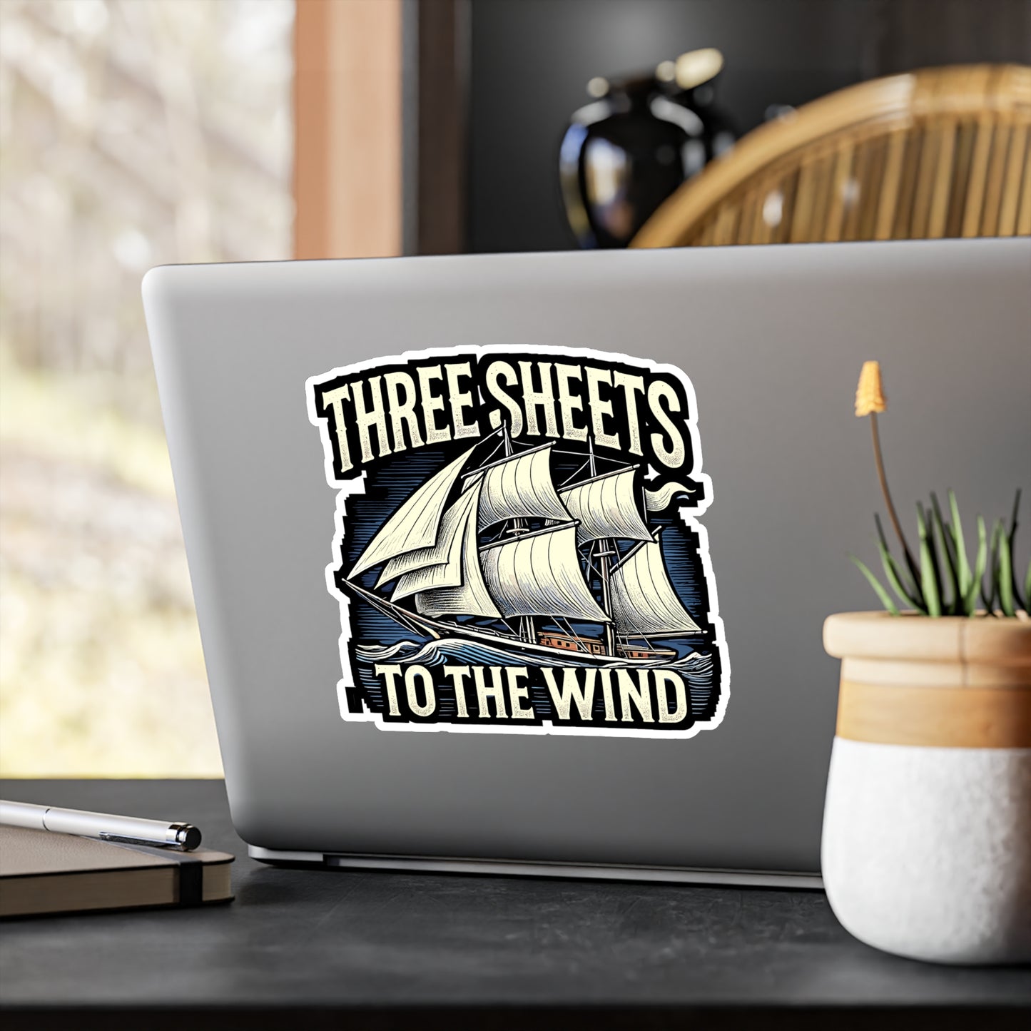 Three Sheets To The Wind - Sailing Sticker for Laptop Sticker. Water Bottle Sticker, Vinyl Nautical Decal - Sailing Gift