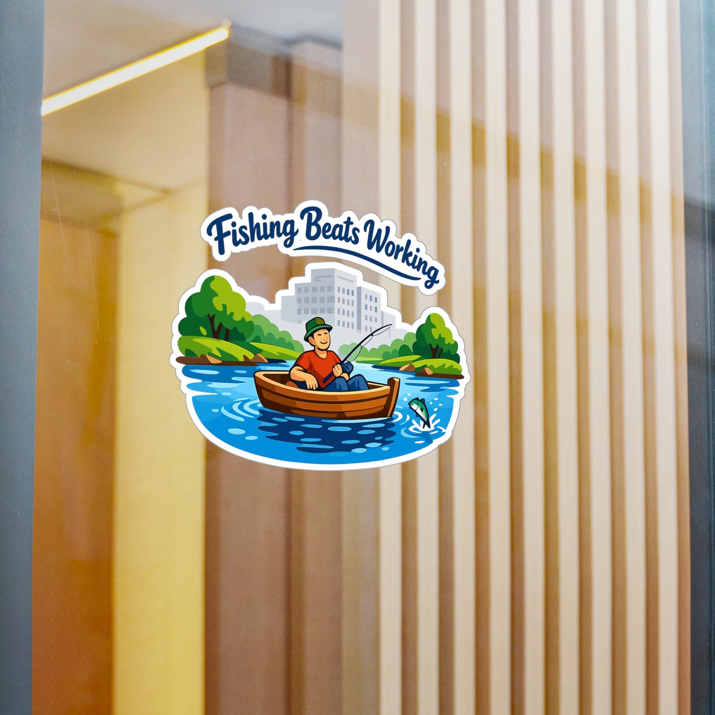 Fishing Sticker "Fishing Beats Working" Waterproof Vinyl Decals for Laptop, Water Bottle, Angling Lake Boating Fun