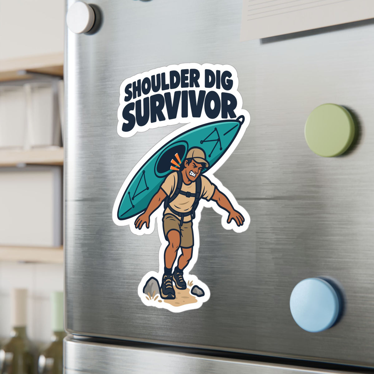 Kayak Sticker – Shoulder Dig Survivor Decals for Kayaking and Rowing Fans, Laptop and Water Bottle