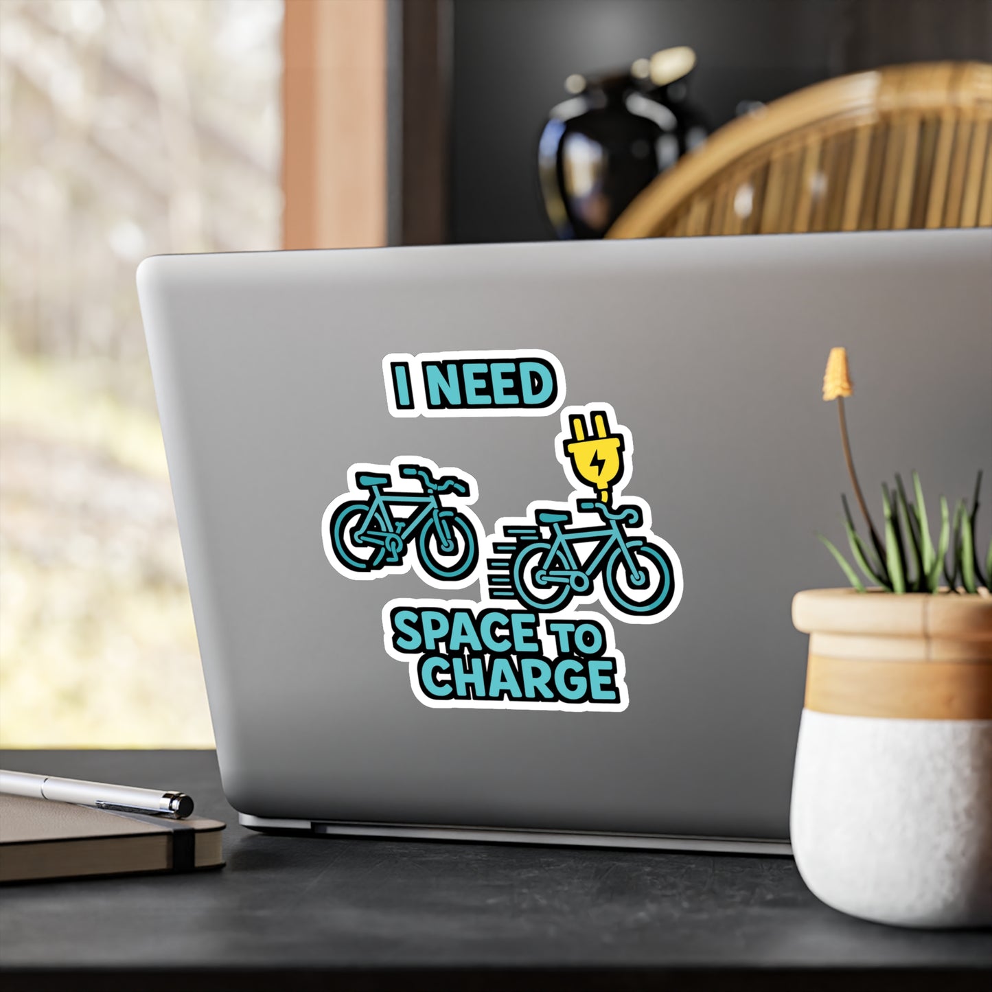 Bicycle Sticker "I Need Space To Charge" Cartoon Plug Charging Decals, Waterproof Vinyl, for Laptop, Water Bottle