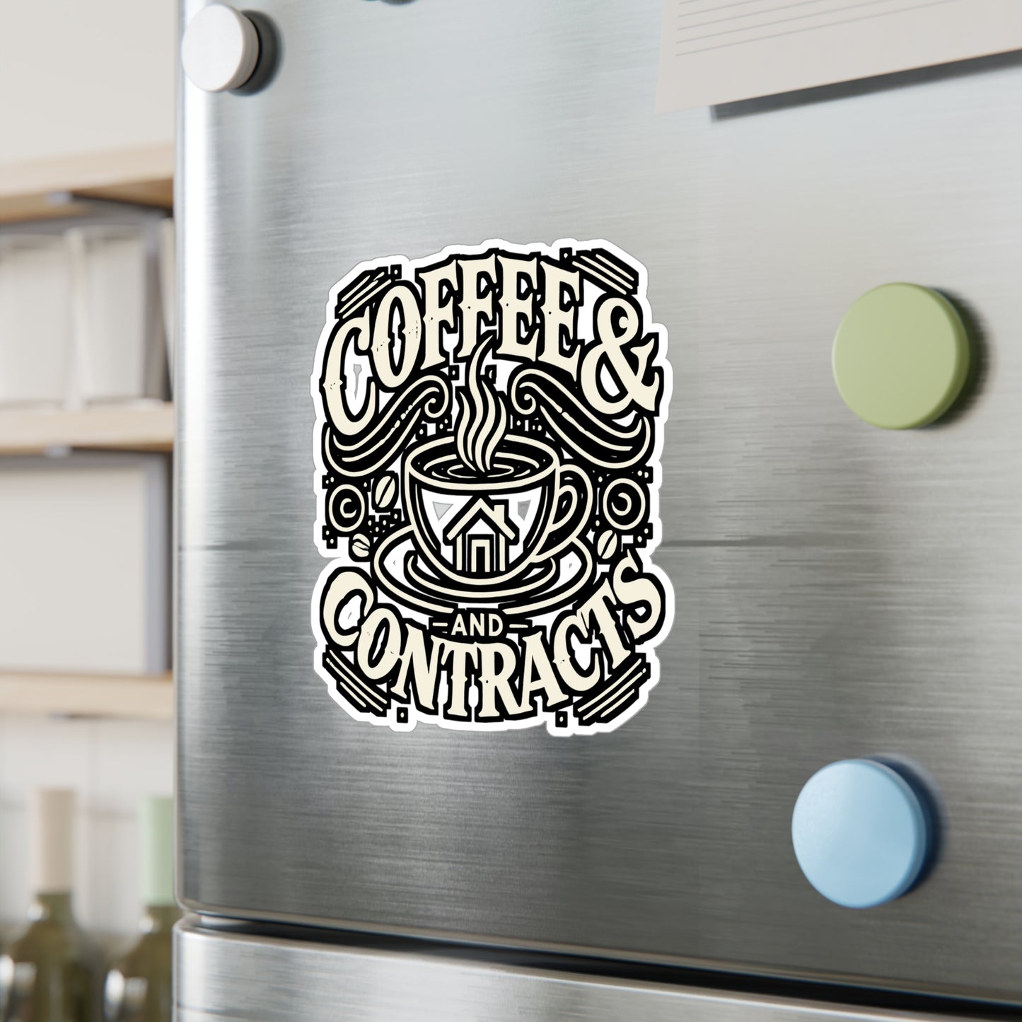 Coffee And Contracts – Realtor Sticker for Laptop or Water Bottle | Vinyl Closure Decal | Real Estate Agent Gift