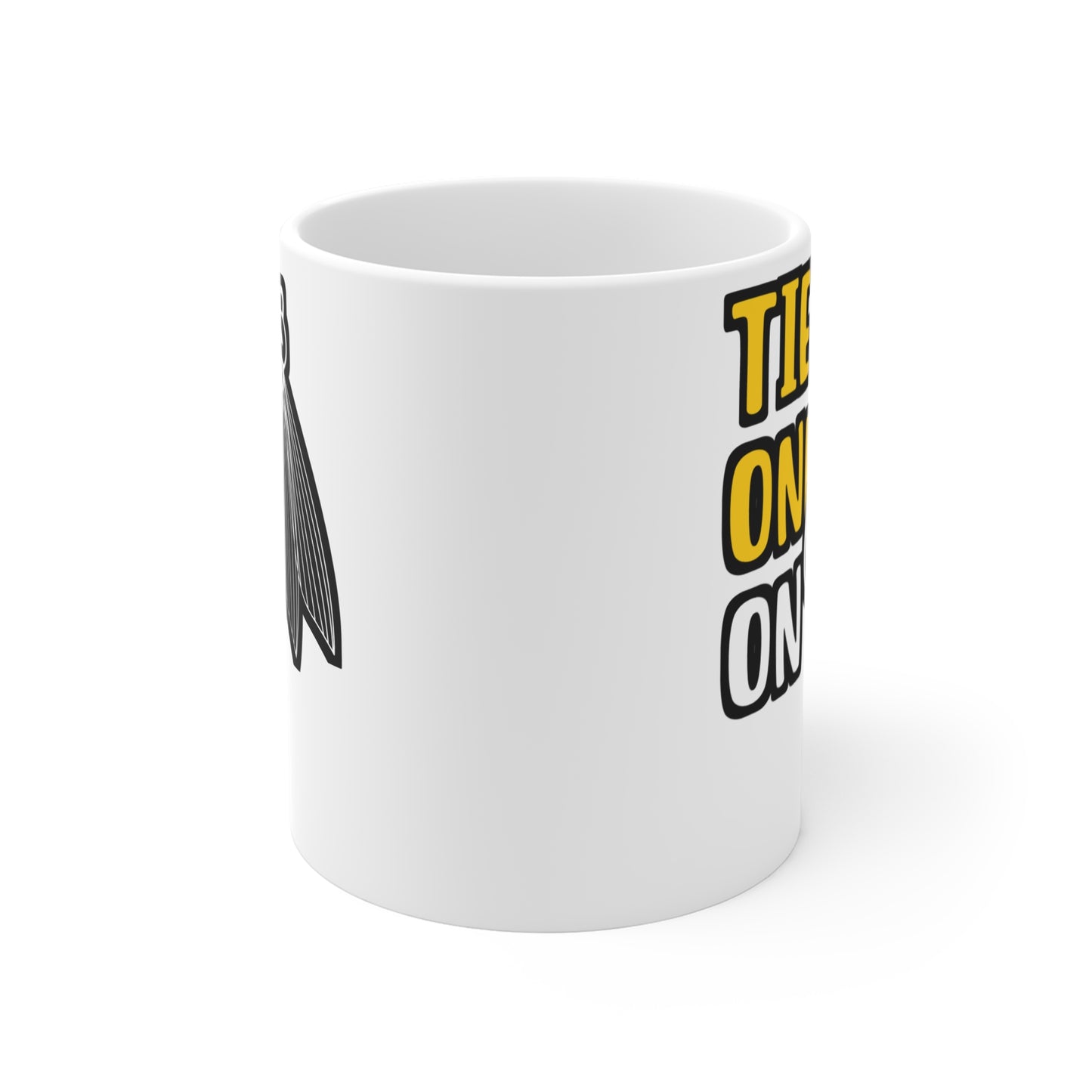 Tie One On Fly Fishing - Fishing Mug for Coffee 11oz. Fishing Cup, White ceramic, Angling Mug, Lake Tea Cup - Fishing Gift