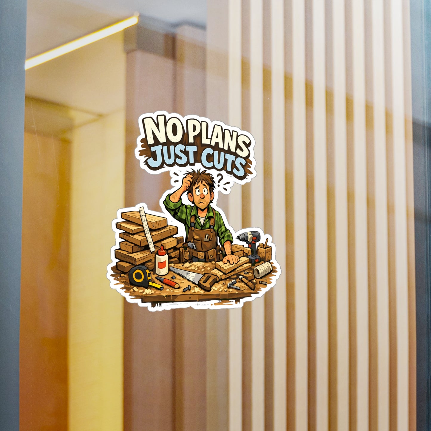 Carpenter Sticker No Plans Just Cuts Funny Woodworker Vinyl Decals Waterproof for Laptop Water Bottle