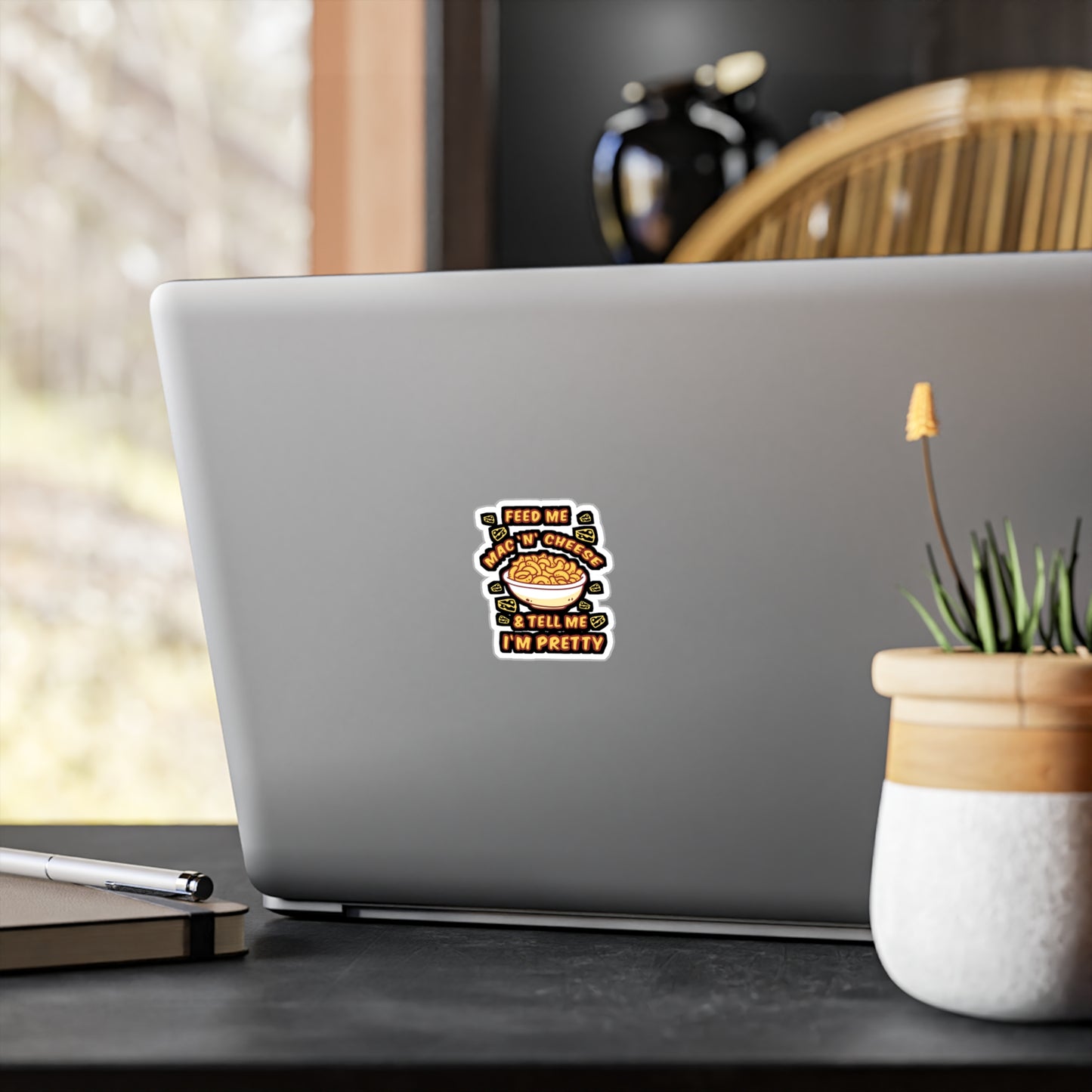 Feed Me Mac 'n' Cheese & Tell Me I'm Pretty - Macaroni Sticker for Laptop Sticker. Water Bottle Sticker, Vinyl Mac Decal - Macaroni Gift