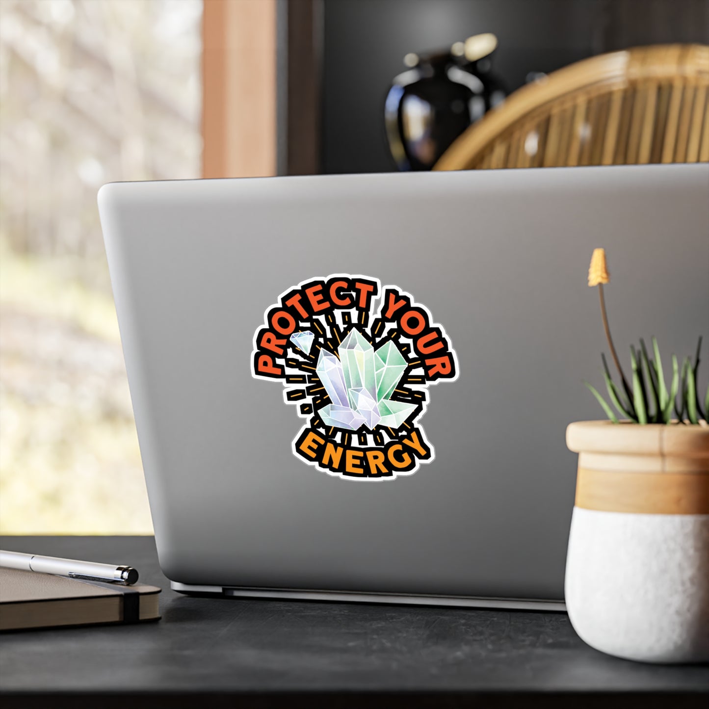 Protect Your Energy - Crystals Sticker for Laptop Sticker. Water Bottle Sticker, Vinyl Gemstones Decal - Crystals Gift