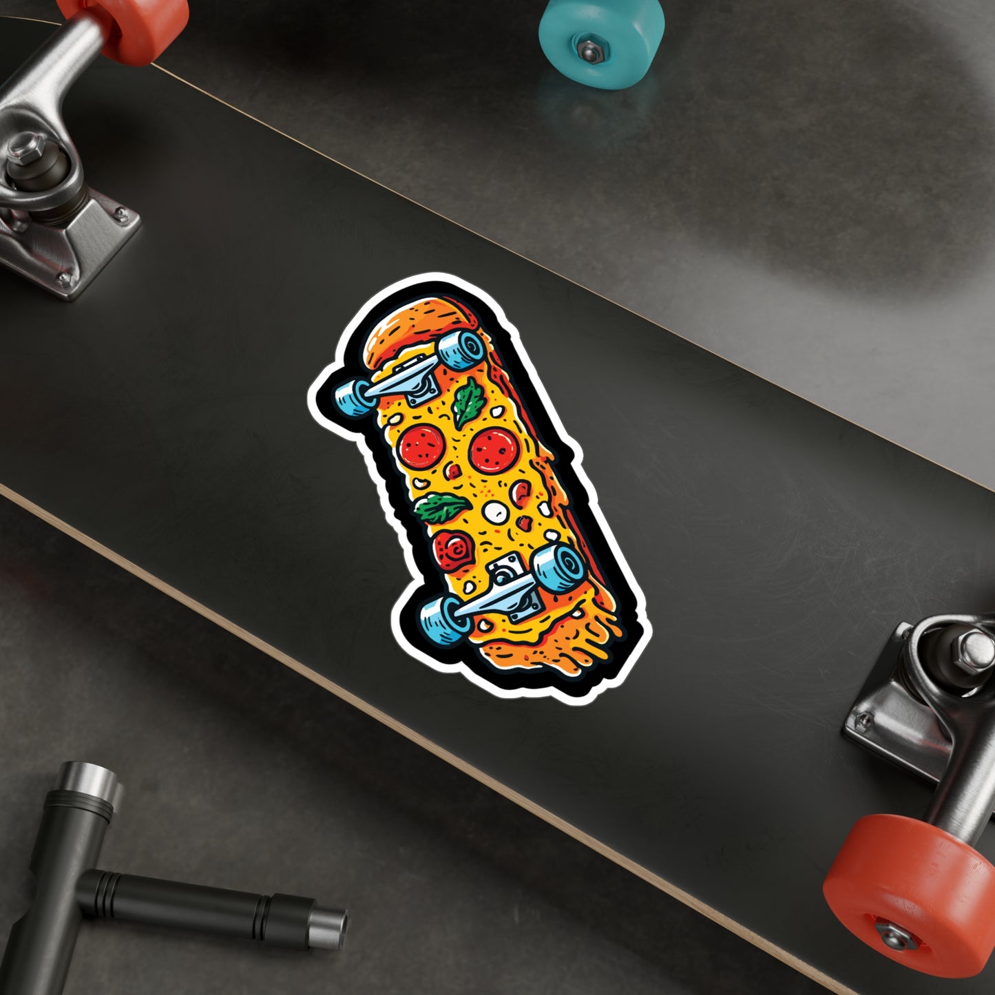 Pizza Skateboard - Skateboarding Sticker for Laptop Sticker. Water Bottle Sticker, Vinyl Skateboarder Decal - Skateboarding Gift