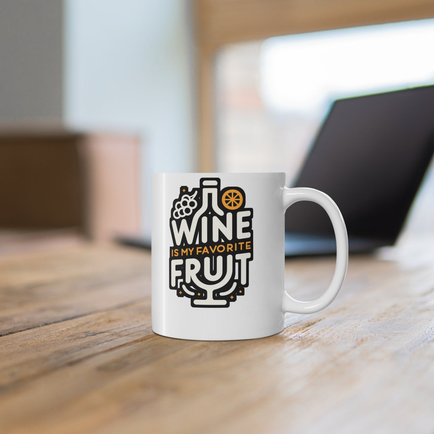 Wine is my favorite fruit - Drinking Mug for Coffee 11oz. Drinking Cup, White ceramic, Wine Mug, Alcohol Tea Cup - Drinking Gift