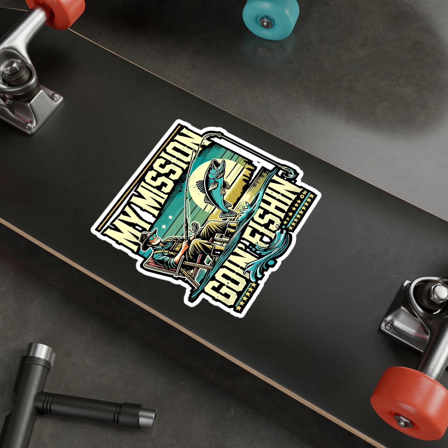 My Mission Is Goin' Fishin' - Fishing Sticker for Laptop Sticker. Water Bottle Sticker, Vinyl Angling Decal - Fishing Gift