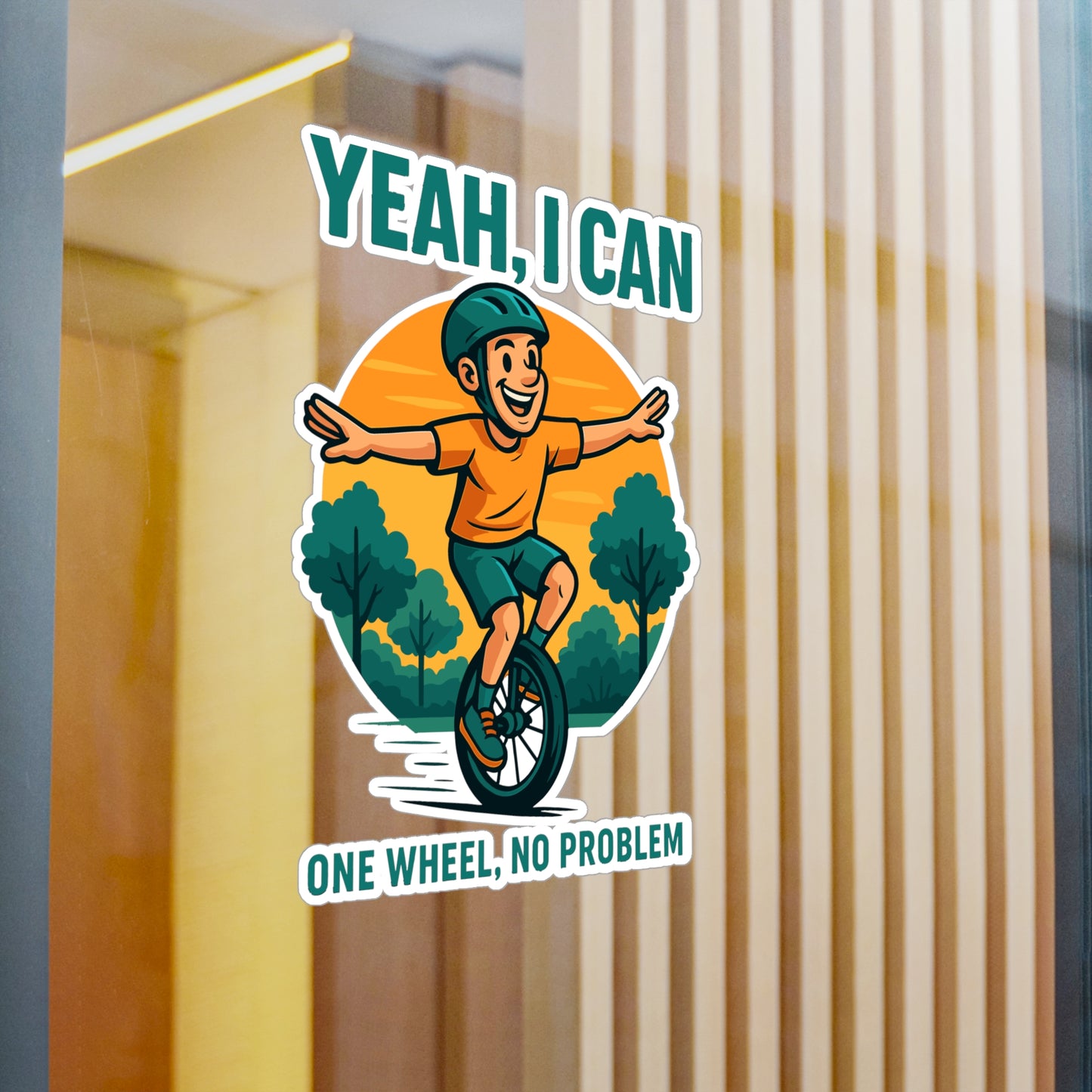 Unicycle Sticker "Yeah, I Can" – Funny Unicyclist Decals for Laptop, Water Bottle – Waterproof Vinyl, Perfect for Unicycling & Cycling Fans
