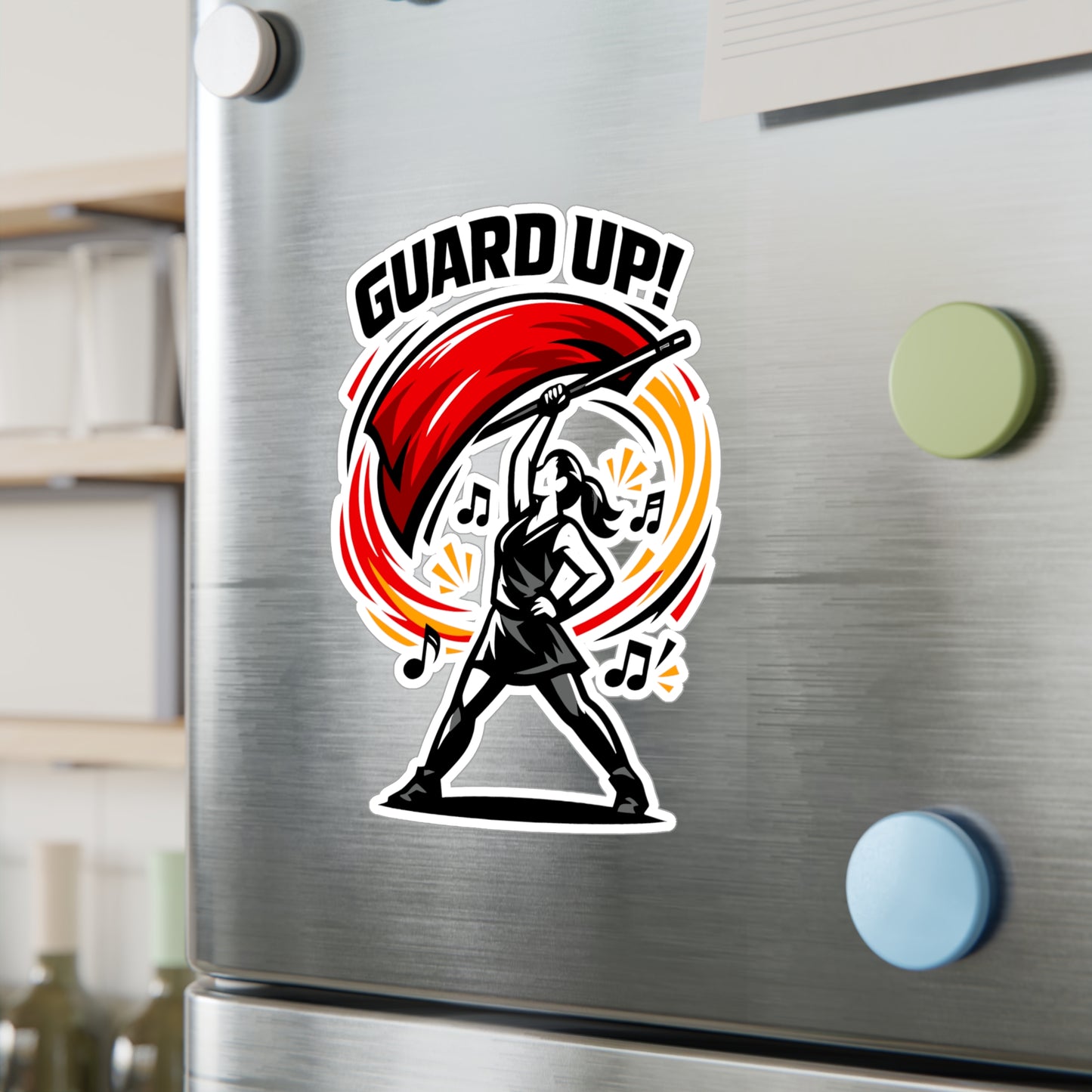 Marching Band Sticker "Guard Up!" Waterproof Vinyl Decals for Laptop Water Bottle, Gift for Drummer or Band Director, Mellophone Players