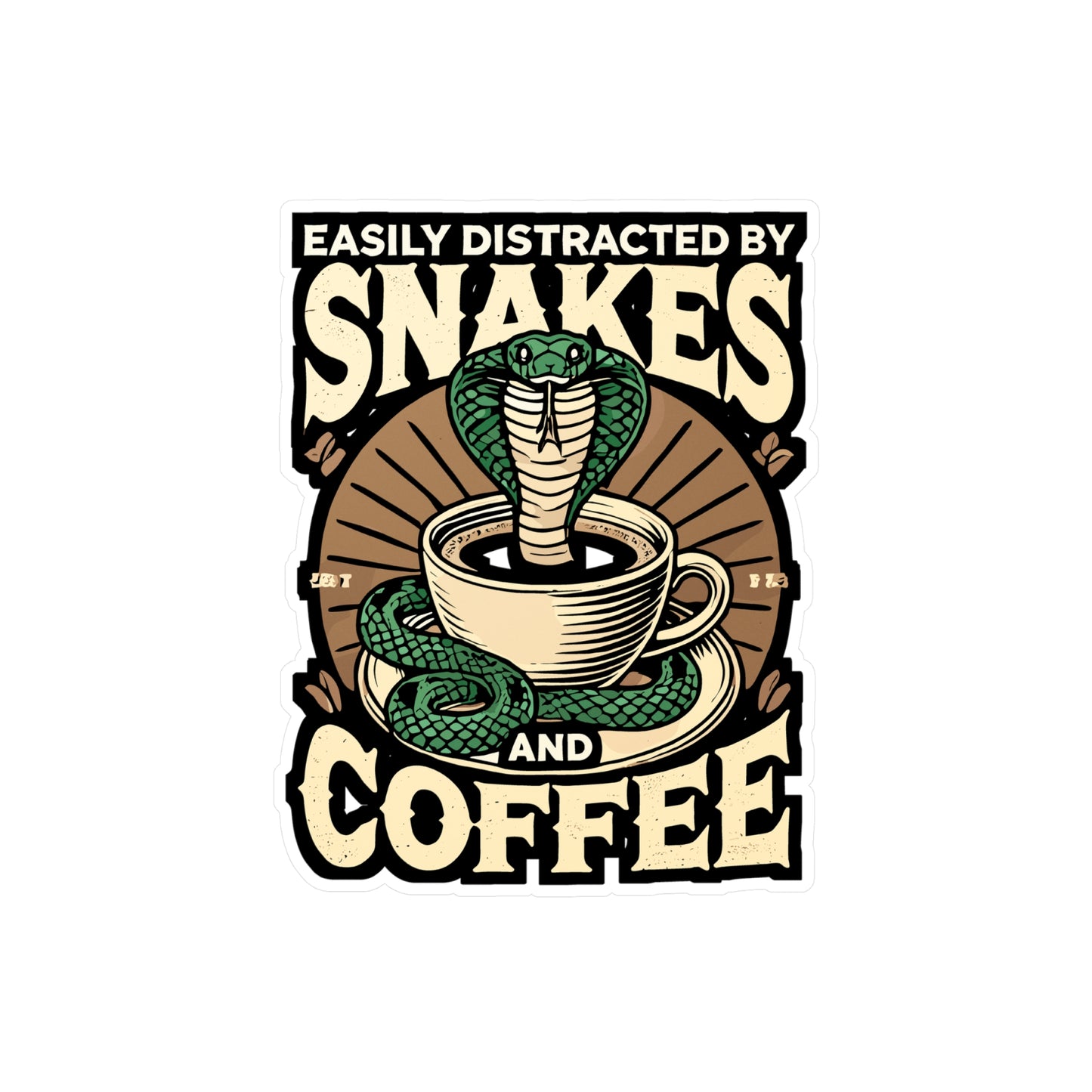 Easily Distracted By Snakes And Coffee - Snakes Sticker for Laptop Sticker. Water Bottle Sticker, Vinyl Reptiles Decal - Snakes Gift