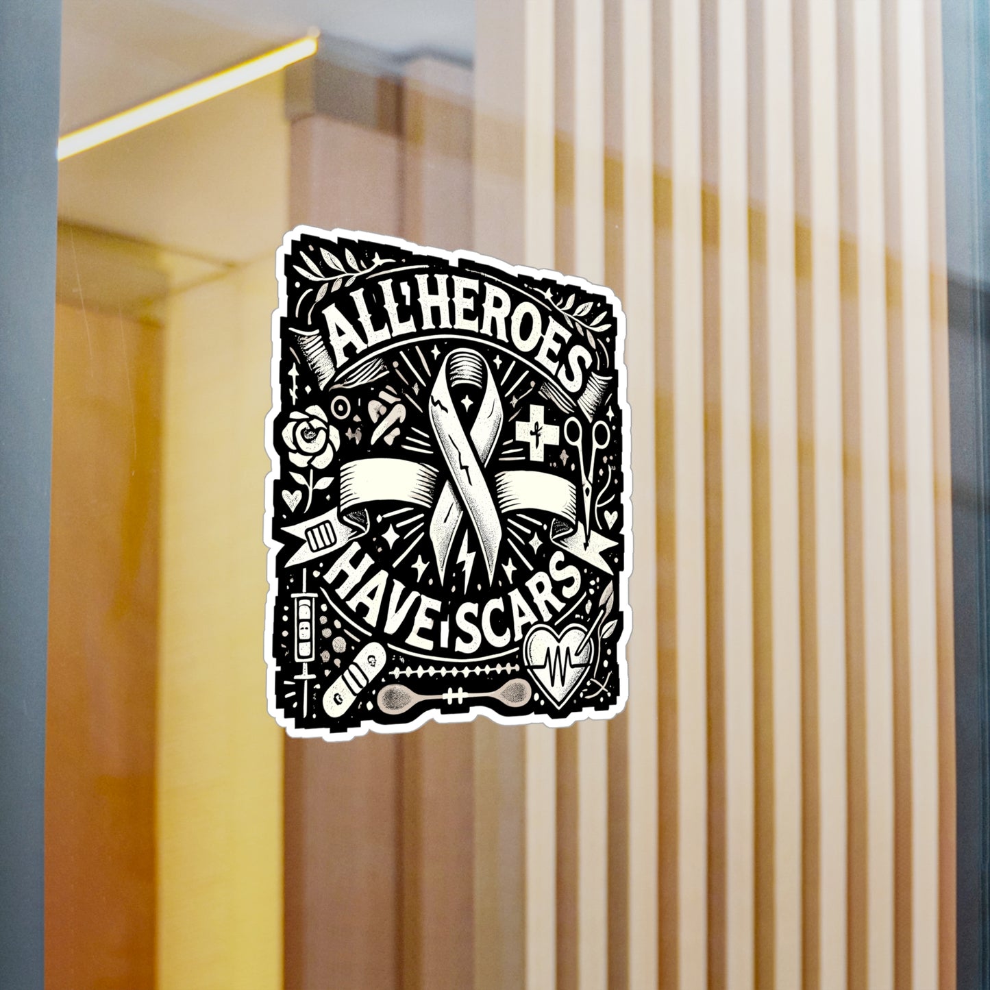 All Heroes Have Scars - Broken Sticker for Car Window Laptop Sticker. Water Bottle Sticker, Vinyl Limn Decal, Bionic Sticker - Broken Gift