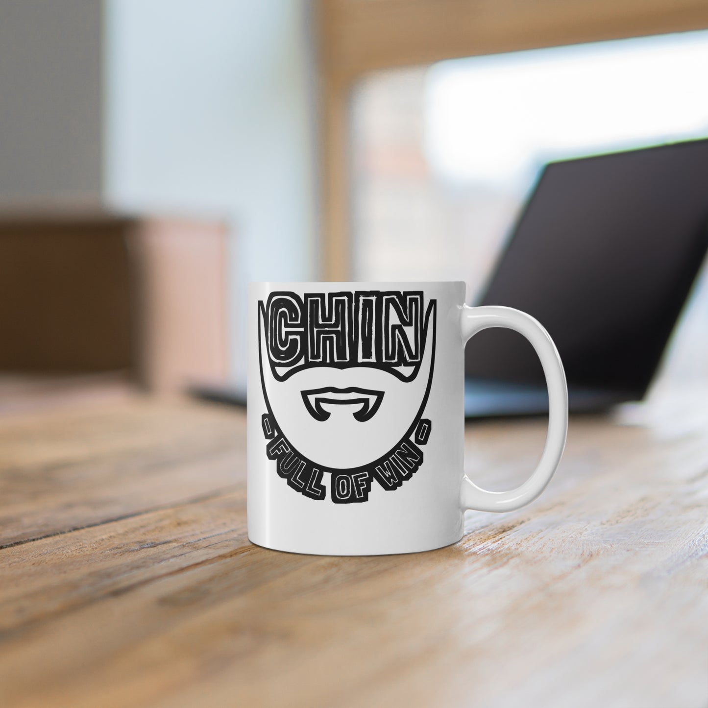 Chin Full Of Win - Beard Mug for Coffee 11oz. Beard Cup, White ceramic, Bearded Mug, Man Tea Cup - Beard Gift