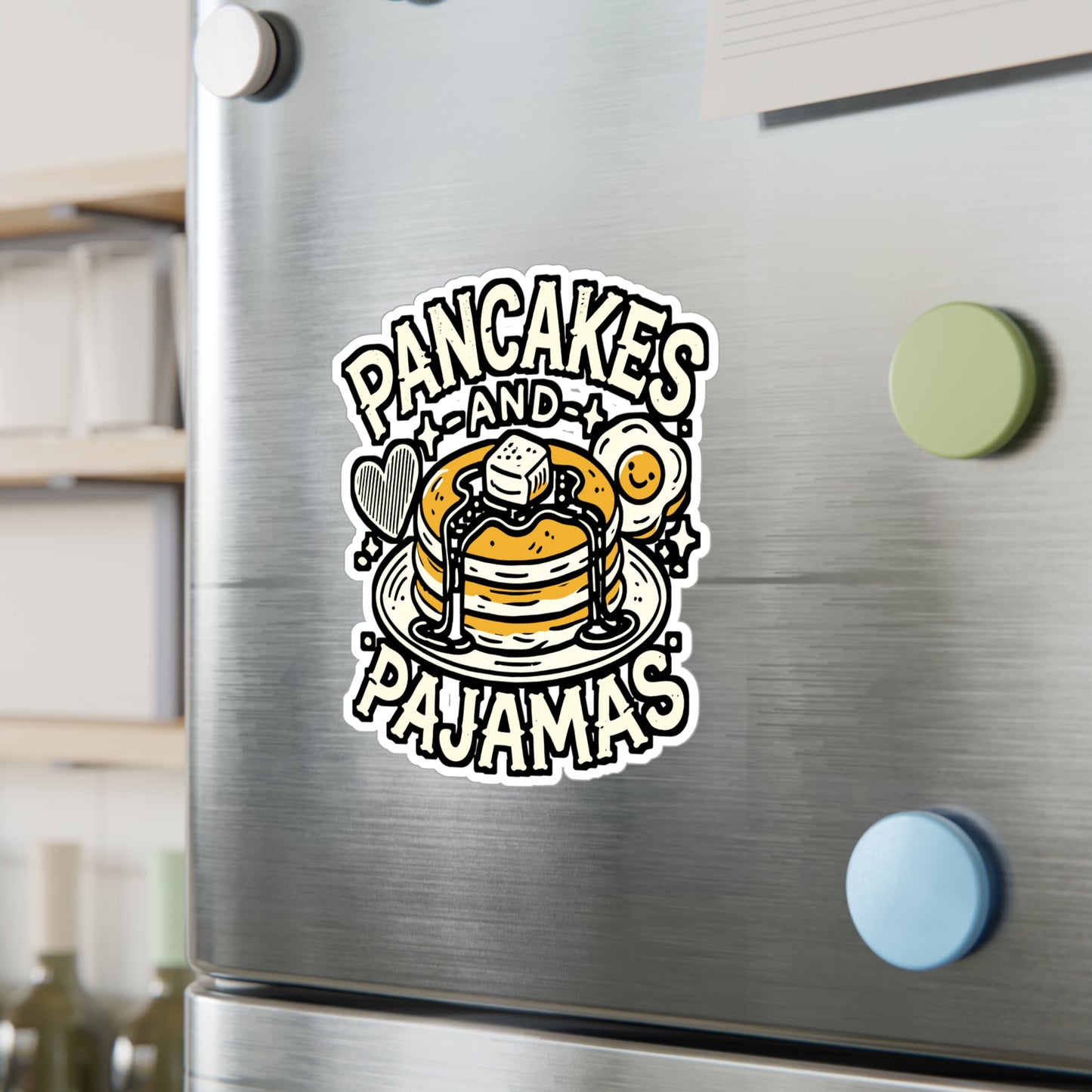 Pancakes and Pajamas – Funny Vinyl Sticker for Laptop or Water Bottle | Breakfast Lover Gift, Pajama Party Decor