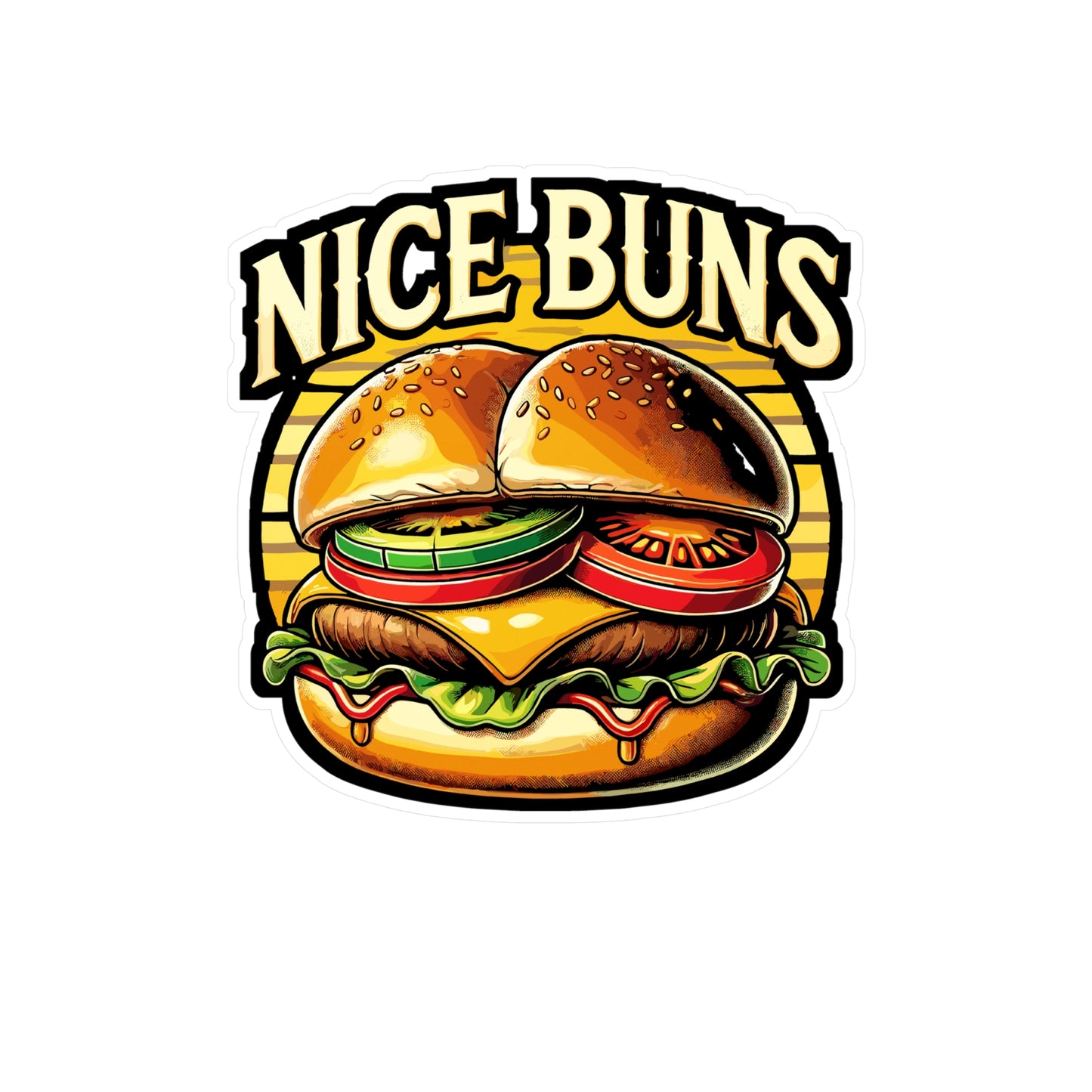 Nice Buns - Burger Sticker for Car Window Laptop Sticker. Water Bottle Sticker, Vinyl Food Decal, Grill Sticker - Burger Gift