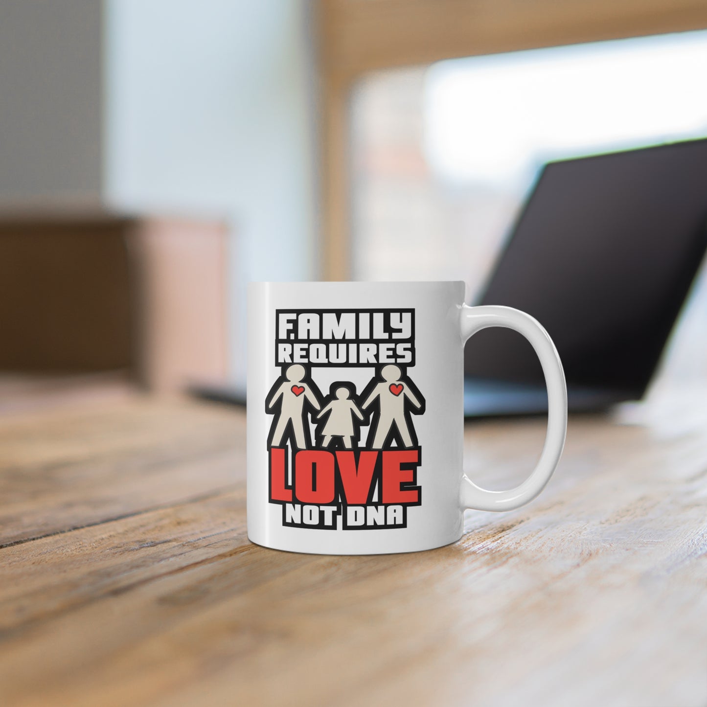 Family Requires Love - Adoption Mug for Coffee 11oz. Adoption Cup, White ceramic, Adopted Mug, Family Tea Cup - Adoption Gift