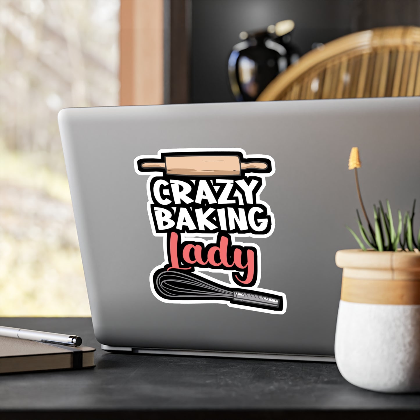 Crazy Baking Lady - Baking Sticker for Car Window Laptop Sticker. Water Bottle Sticker, Vinyl Whisk Decal, Baker Sticker - Baking Gift