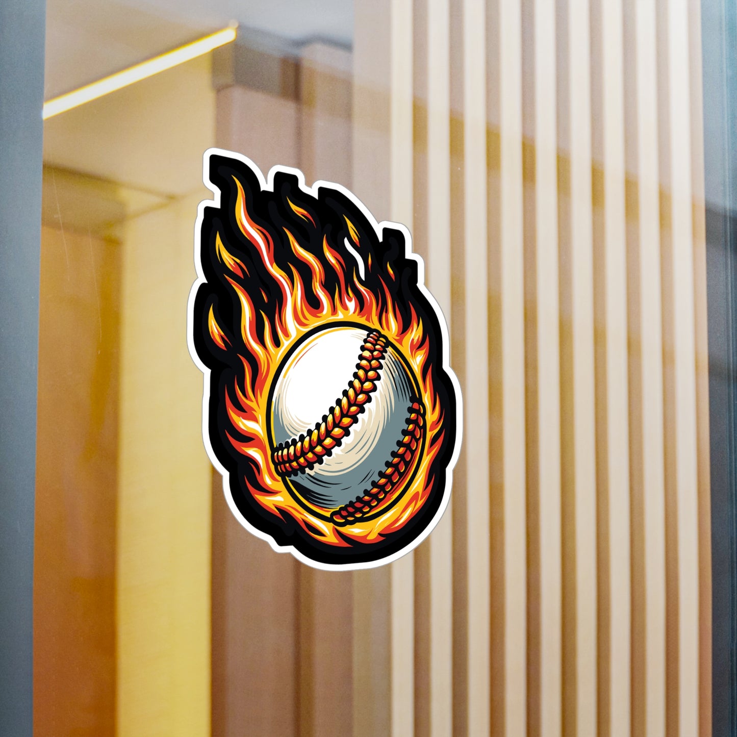 Fire Baseball - Baseball Sticker for Car Window Laptop Sticker. Water Bottle Sticker, Vinyl Player Decal, Sports Sticker - Baseball Gift