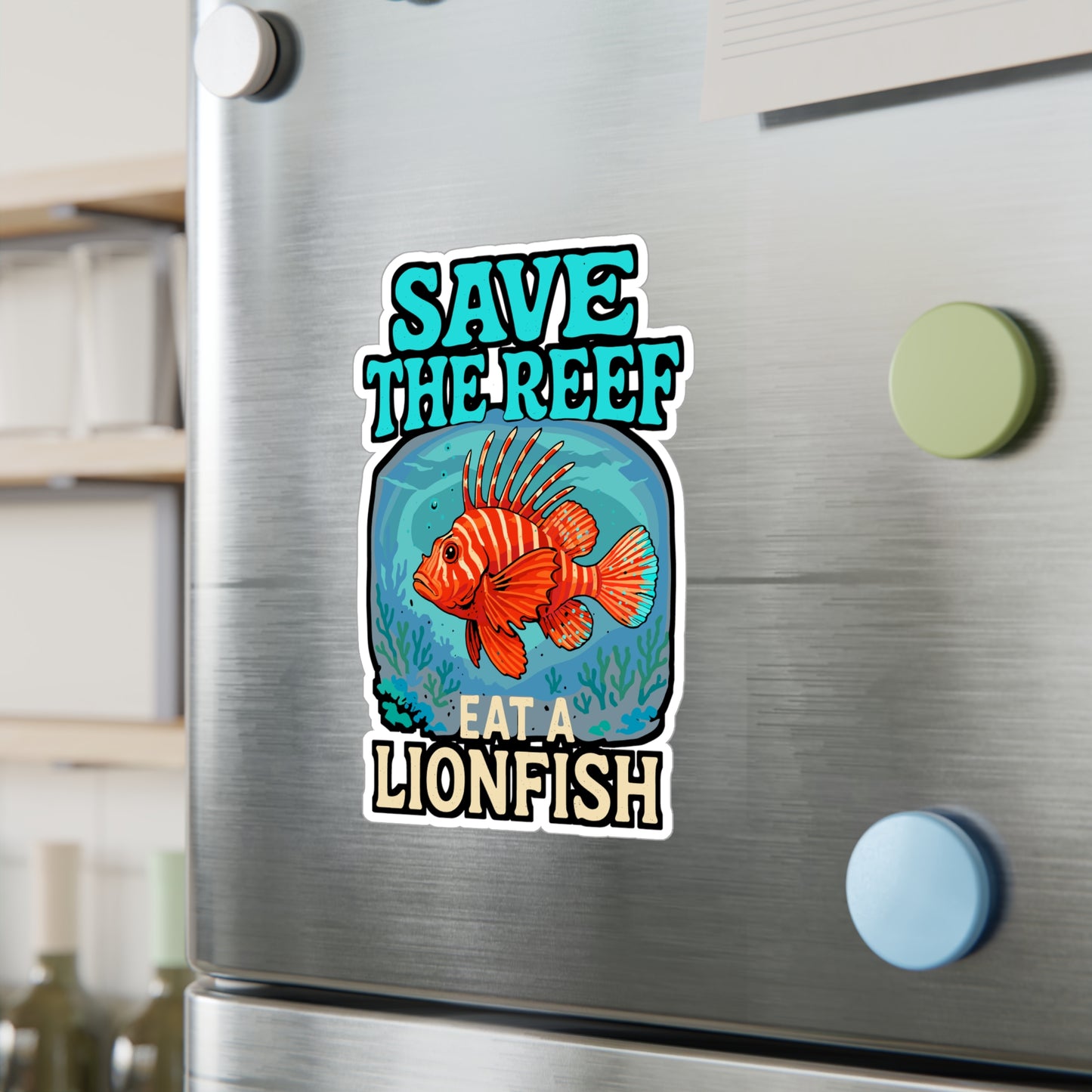 Save The Reef Eat A Lionfish – Vinyl Sticker for Laptop or Water Bottle | Ocean Conservation, Scuba Diving & Marine Life Gift