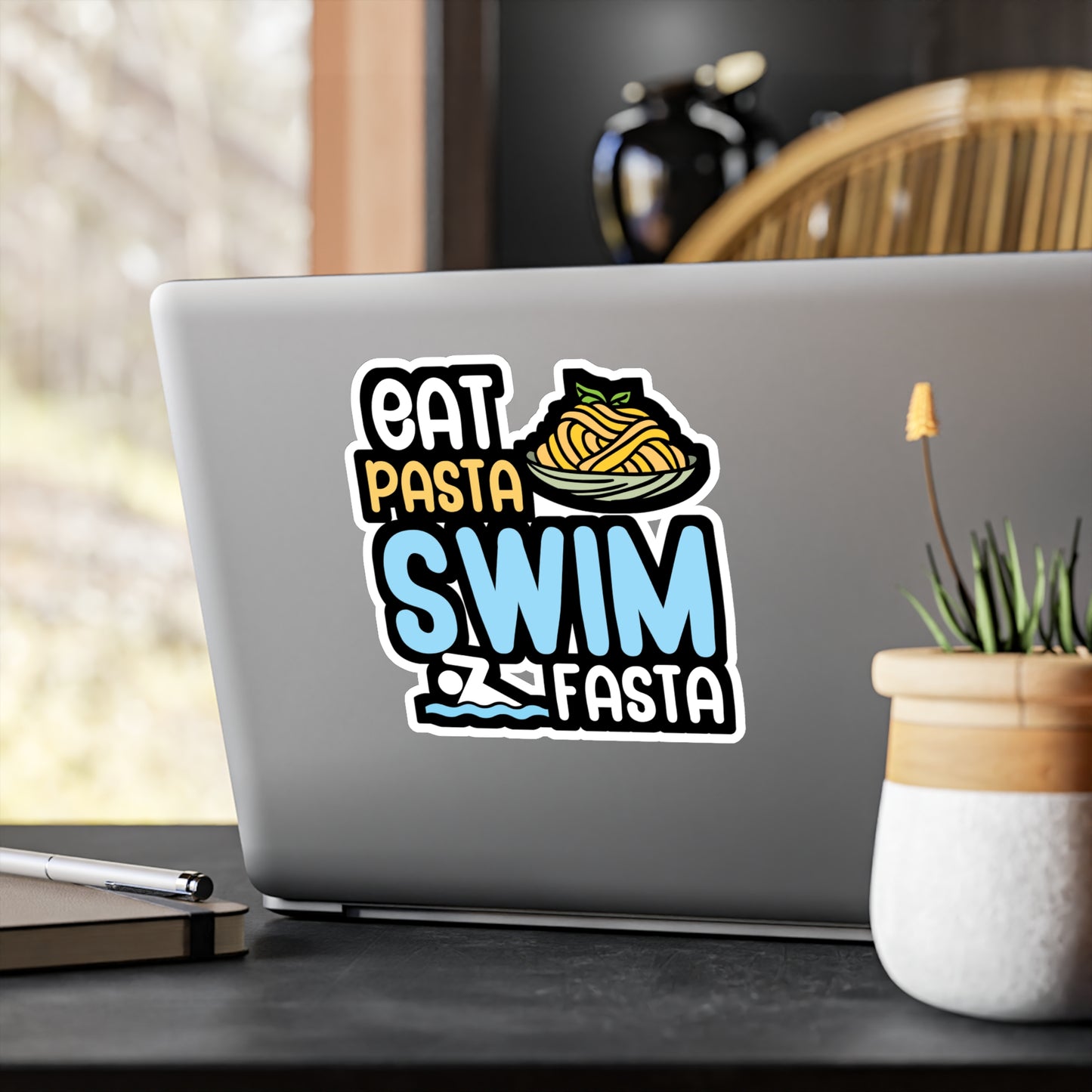 Eat pasta swim fasta - Swimmer Sticker for Wall, Laptop, Window, Truck, Car Swimmer Gift Vinyl Swimming Decal Sticker