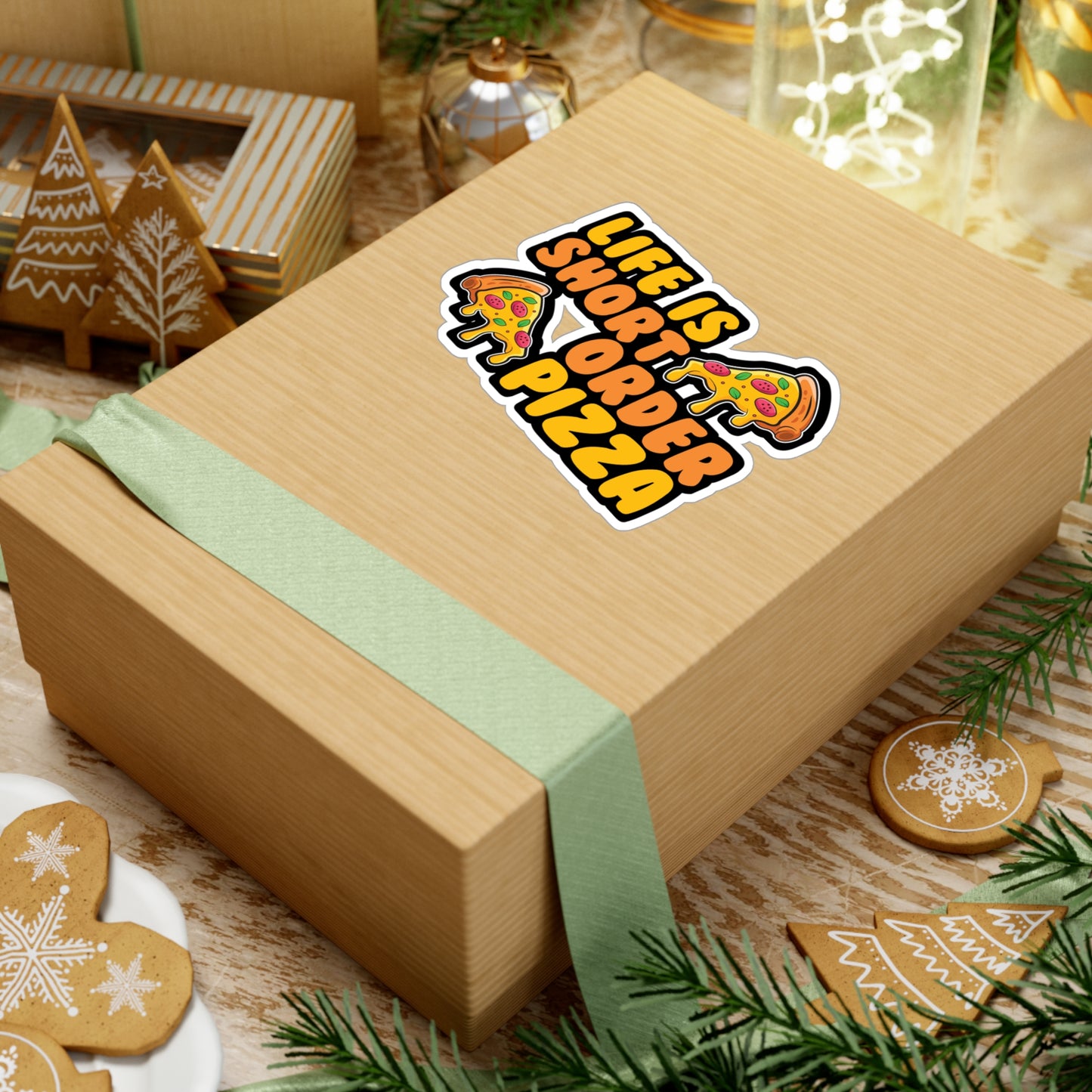 Life Is Short Order Pizza - Pizza Sticker for Laptop Sticker. Water Bottle Sticker, Vinyl Pyramid Decal - Pizza Gift