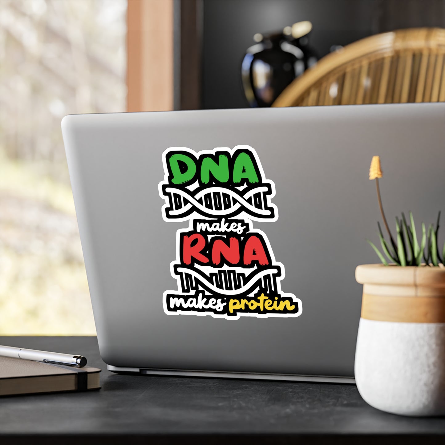 DNA Makes RNA Makes Protein - Biology Sticker for Laptop Sticker. Water Bottle Sticker, Vinyl Physicist Decal - Biology Gift