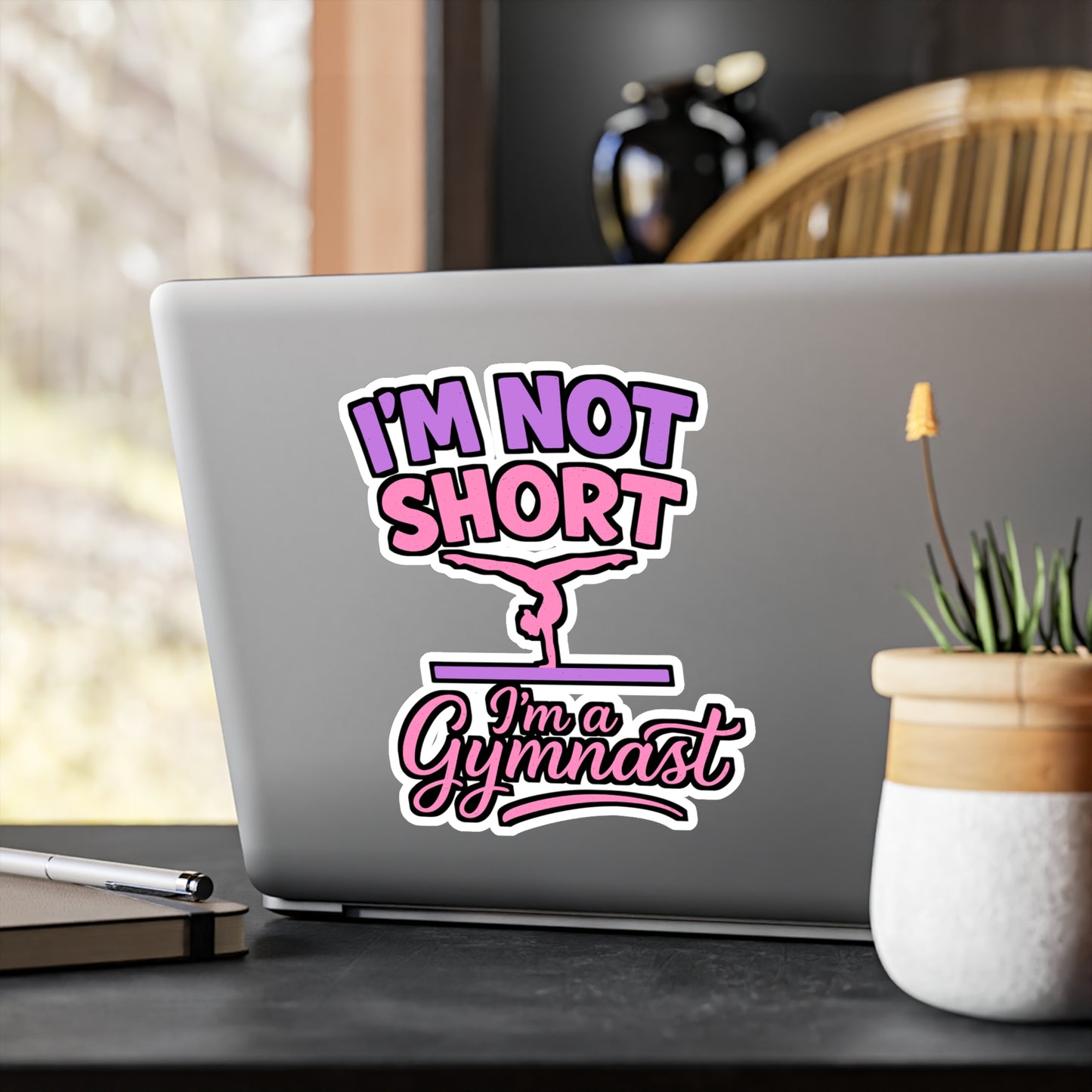 I'm Not Short I'm a Gymnast – Vinyl Sticker for Laptop or Water Bottle | Gymnastics Decal and Gift for Girls