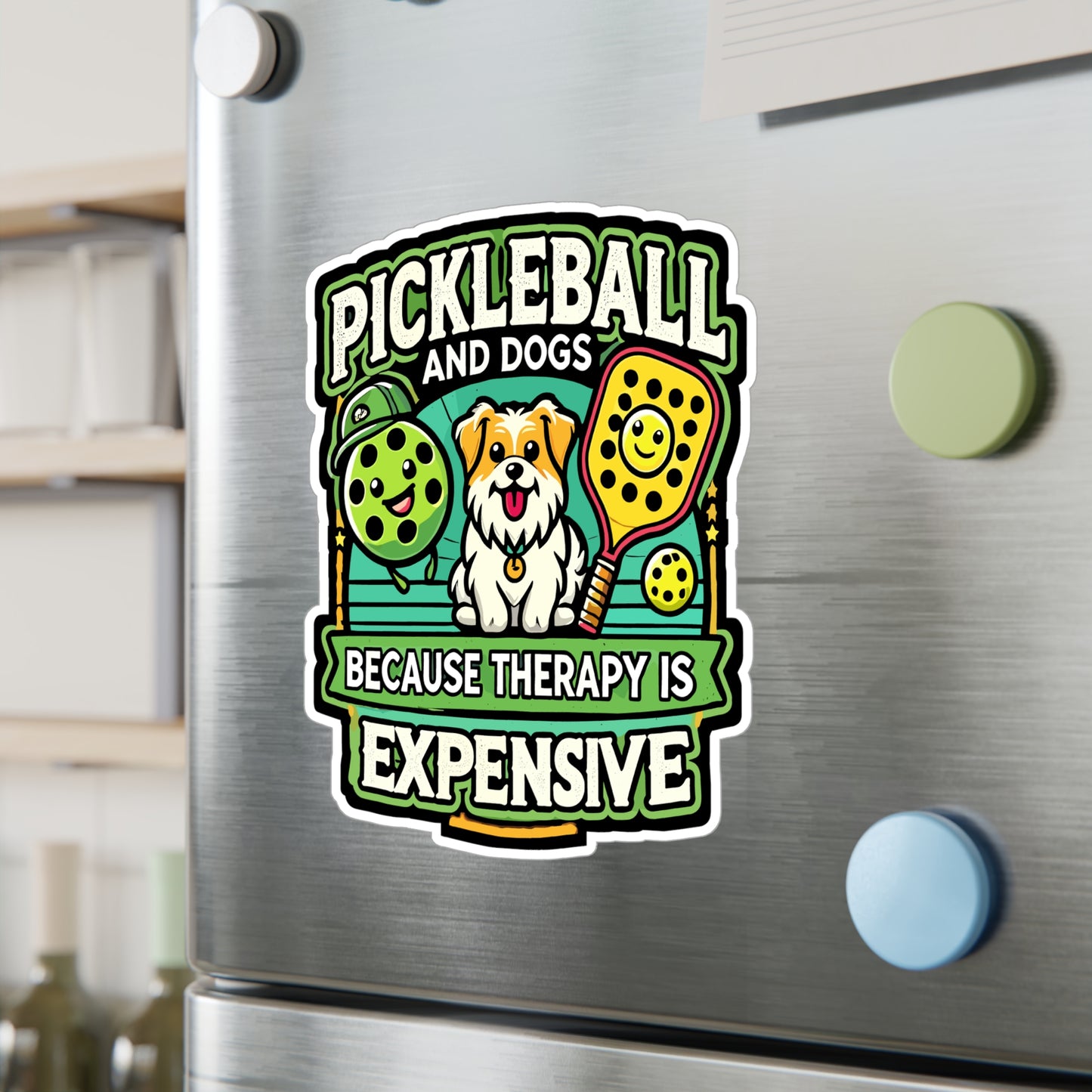 Pickleball And Dogs Because Therapy Is Expensive - Pickleball Sticker for Laptop Sticker. Water Bottle Sticker, Vinyl Dink Decal - Pickleball Gift