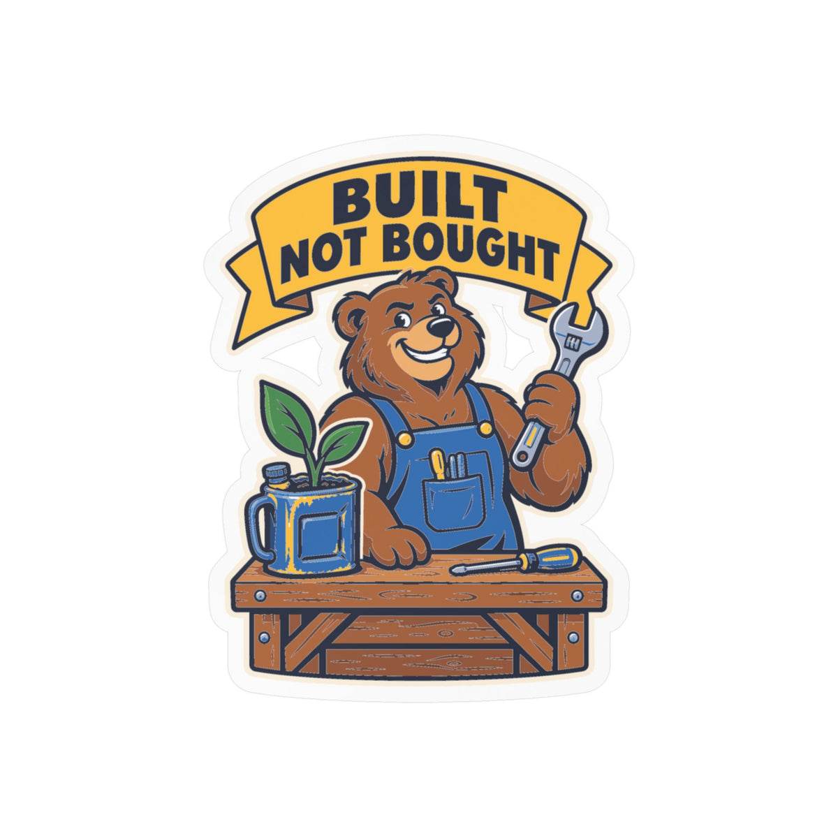 Upcycling Sticker – Built Not Bought Art decals for Laptop and Water Bottle Celebrating Recycling and Sustainability