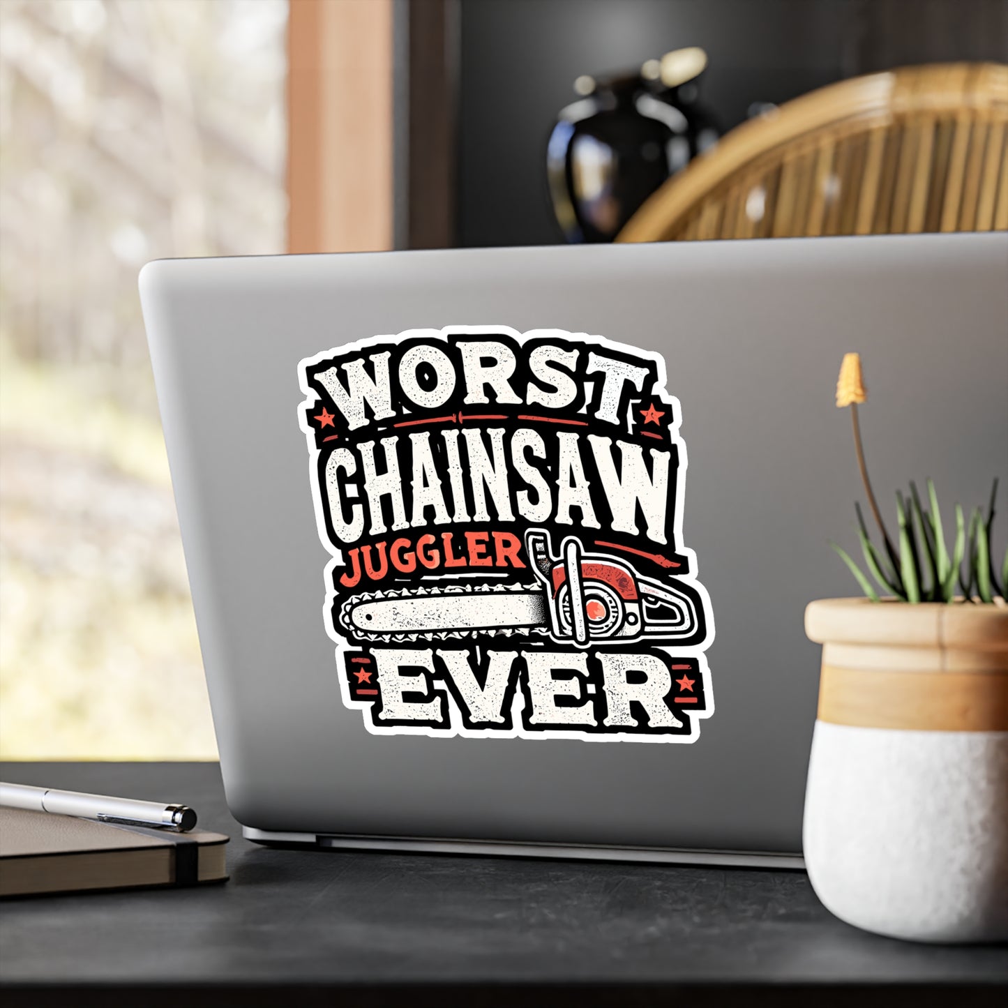 Worst Chainsaw Juggler Ever - Amputee Sticker for Laptop Sticker. Water Bottle Sticker, Vinyl Chainsaw Decal - Amputee Gift