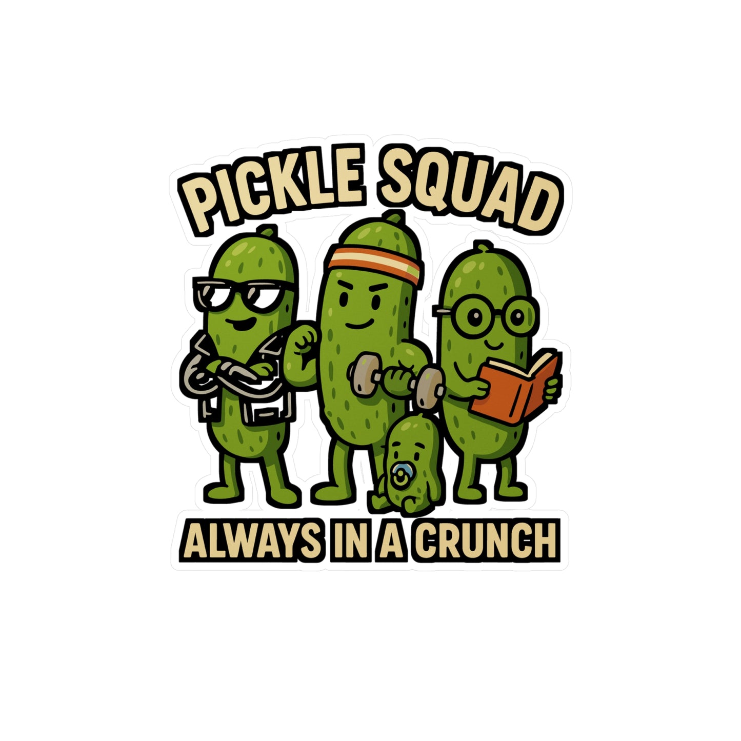 Pickle Squad – Always in a Crunch | Funny Pickle Sticker for Laptop or Water Bottle | Vinyl Cucumber Decal, Unique Food Gift