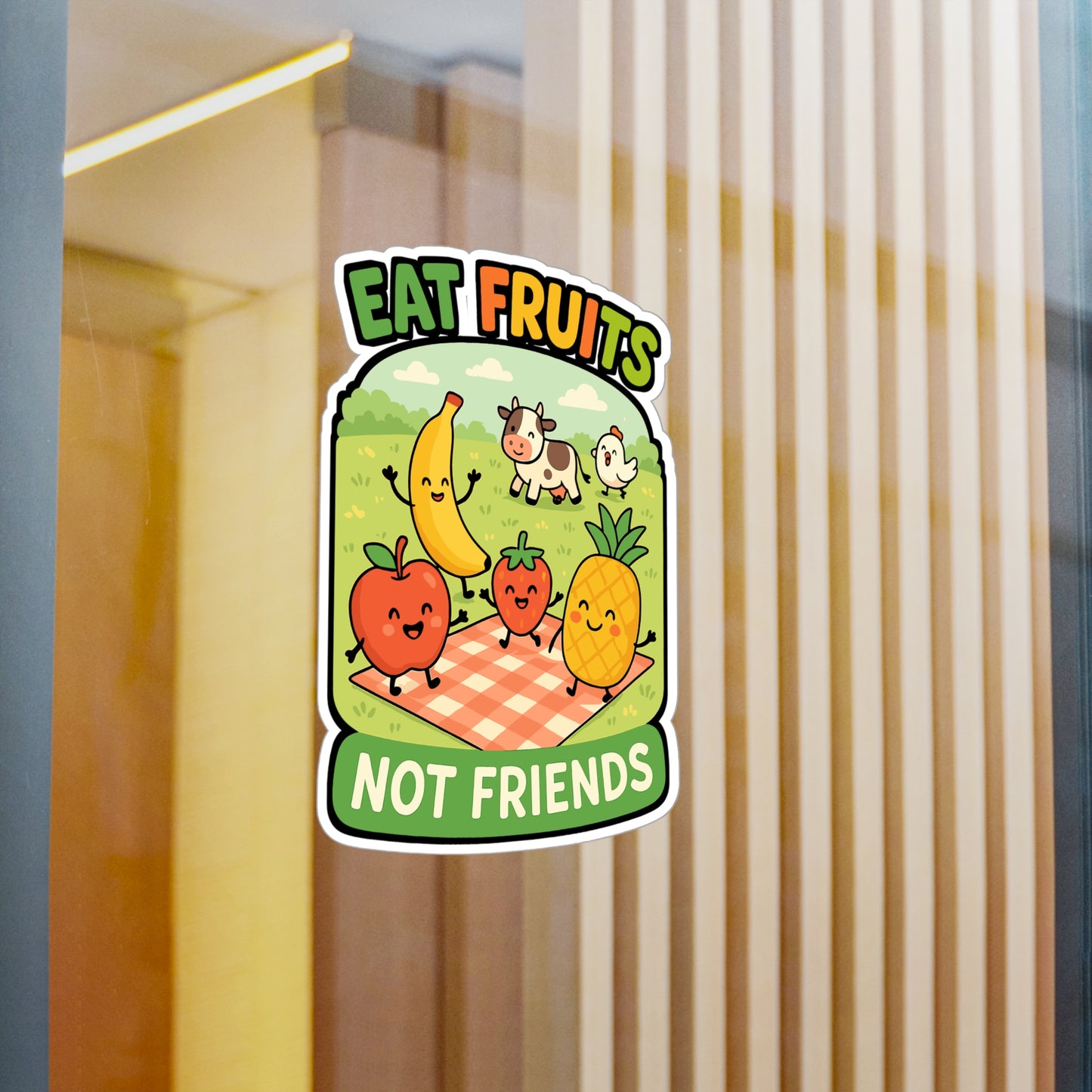 Eat Fruits Not Friends - Vegan Sticker for Laptop, Water Bottle, Eco Friendly Gift for Animal Lovers & Vegans