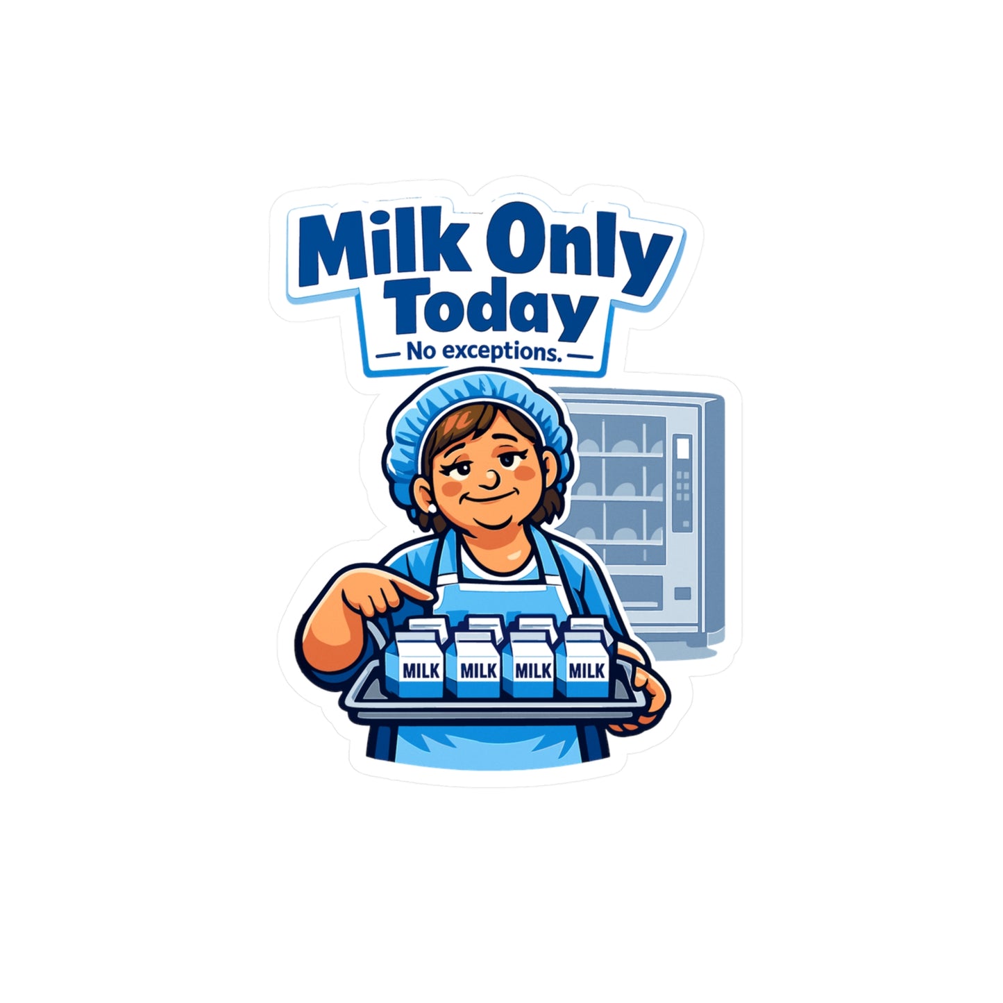 Lunch Lady Sticker "Milk Only Today" Funny School Canteen Design Waterproof Vinyl decals for Laptop, Water Bottle