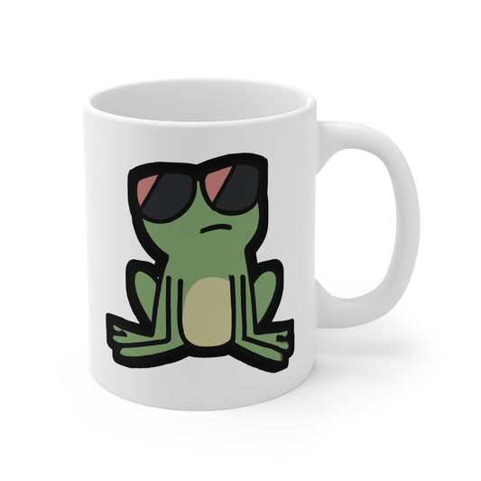 Frog with Sunglasses - Frog Mug for Coffee 11oz. Frog Cup, White ceramic, Sunglasses Mug, Cool Tea Cup - Frog Gift