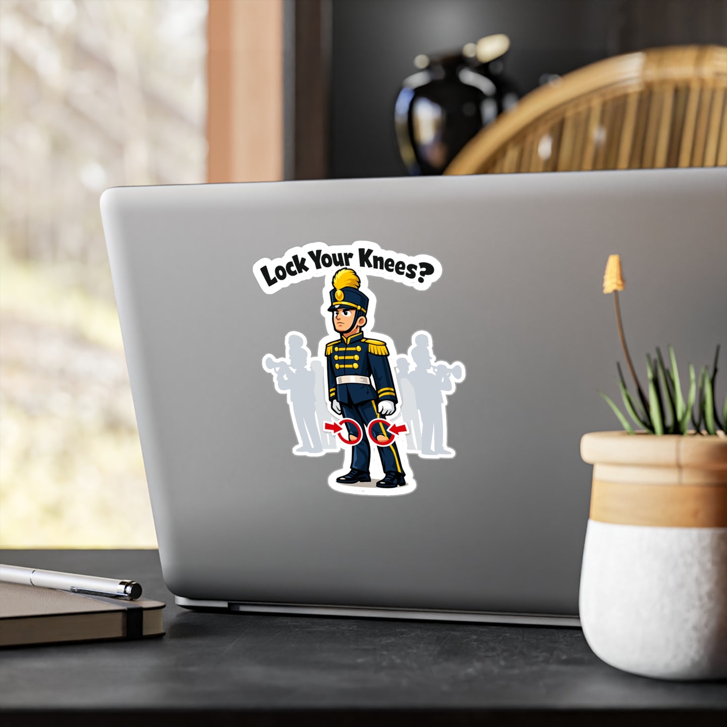 Marching Band Sticker Lock Your Knees? Funny Drummer Band Director Mellophone Vinyl Waterproof Sticker Decals for Laptop Water Bottle