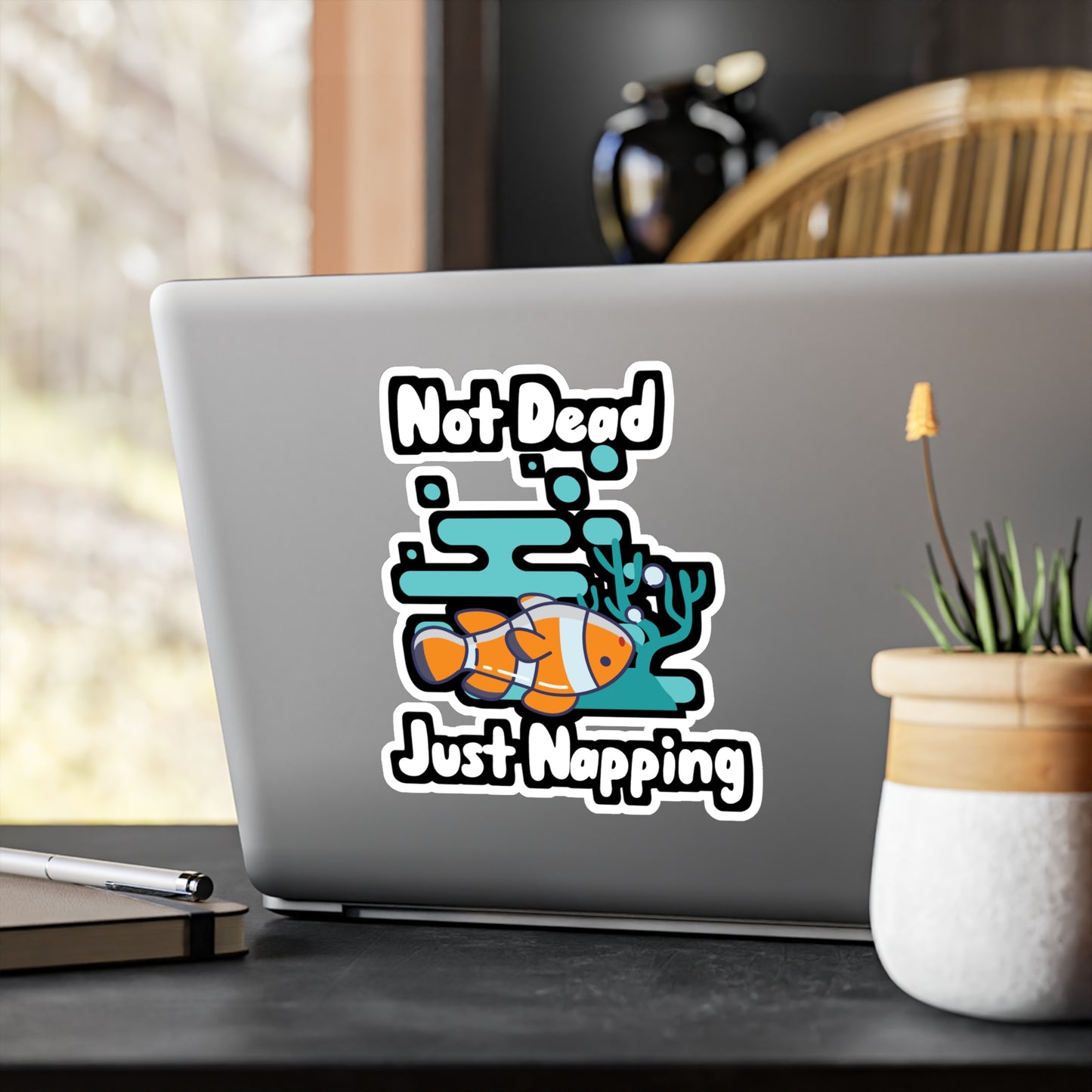 Not Dead Just Napping - Aquarium Sticker for Wall, Laptop, Window, Truck, Car Aquarium Gift Vinyl Fish Decal Sticker