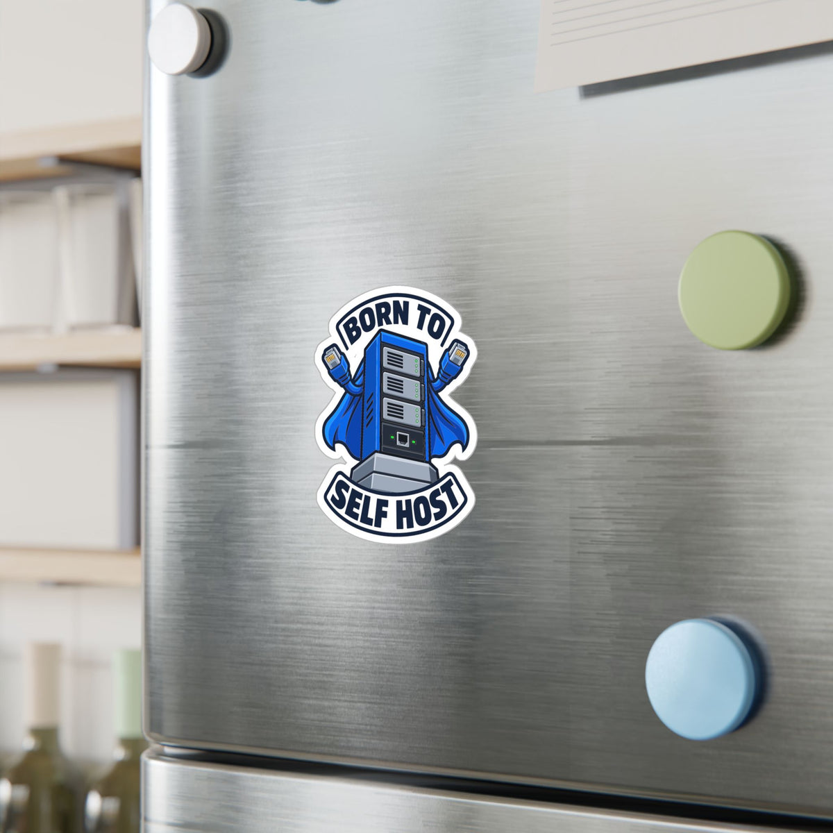 Tech Sticker Born To Self Host – Reboot Button and Bandage Design Decals for Laptop and Water Bottle