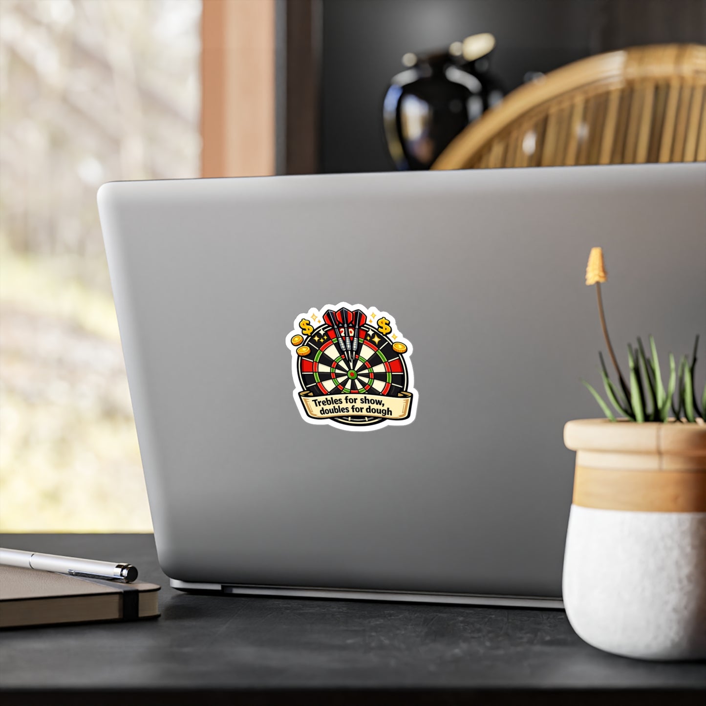 Dart Sticker – Trebles for Show Doubles for Dough Funny Darts Design, Waterproof Vinyl Decals for Laptop, Water Bottle, Drinking Team