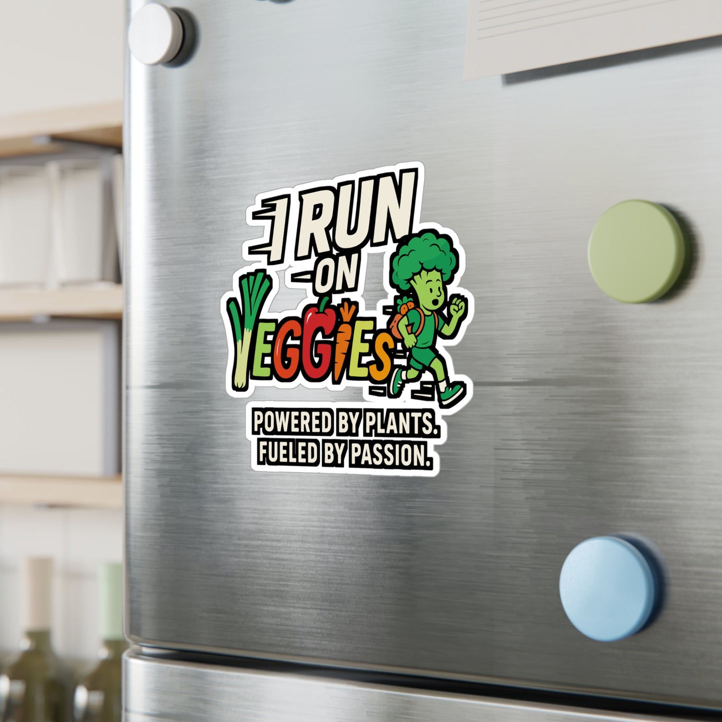 I Run On Veggies – Vegan Running Sticker for Car, Laptop, or Water Bottle | Funny Vegetarian Decal, Runner Gift