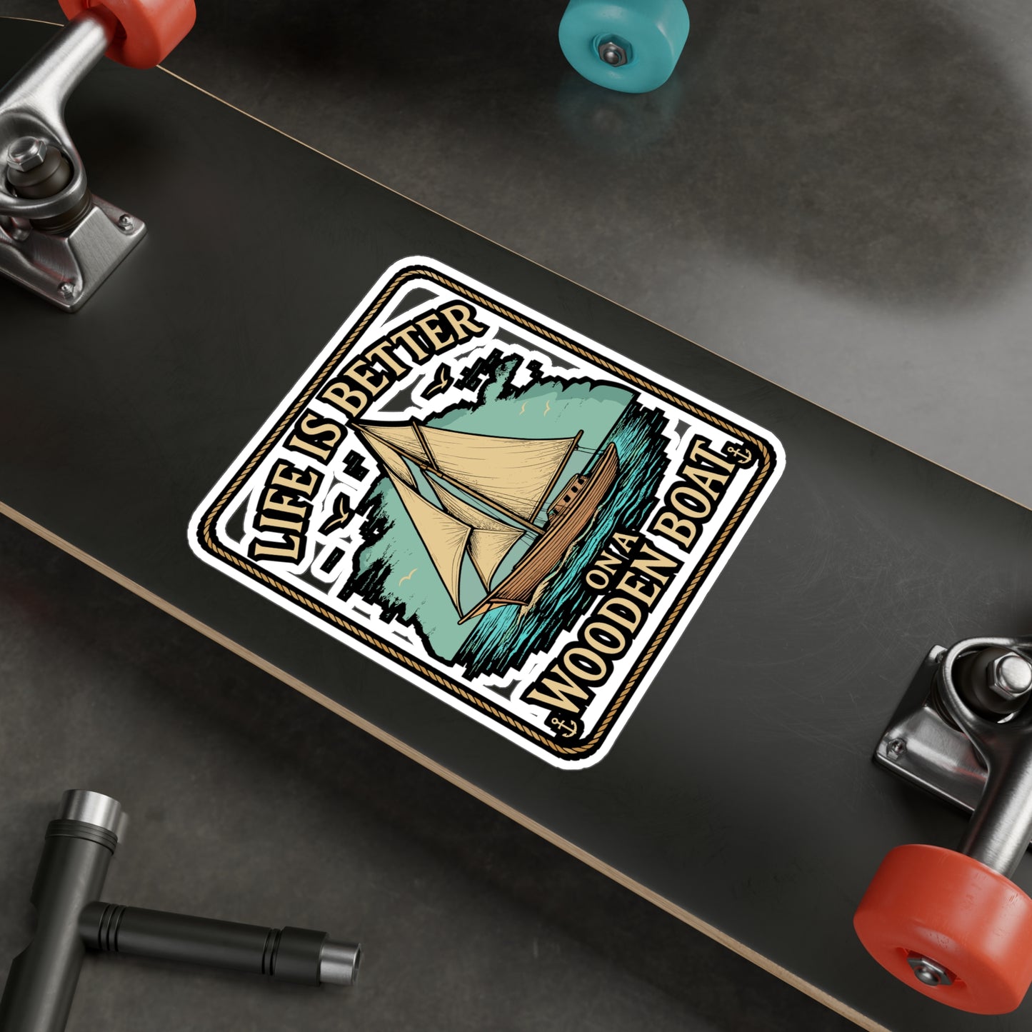 Life Is Better On A Wooden Boat – Vinyl Sticker for Laptop or Water Bottle | Nautical Sailing Gift, Cabin Decor, Boat Lover Accessory