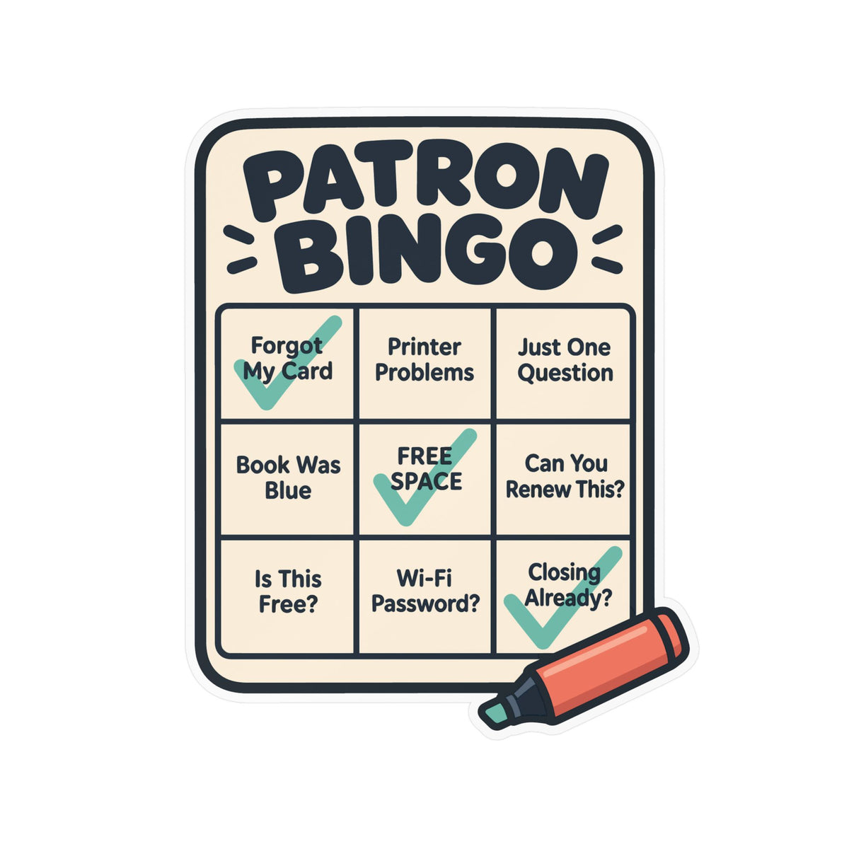 Librarian Sticker - Patron Bingo with a Fabulous Magical Unicorn, Decals for Laptop and Water Bottle