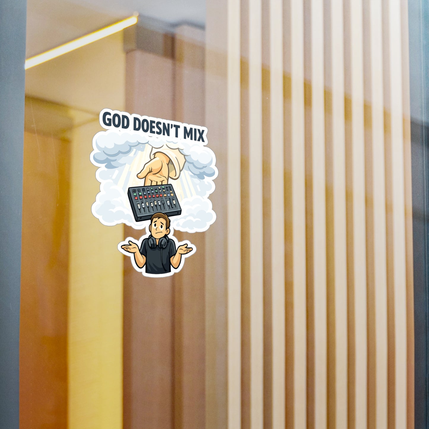 Audio Engineer Sticker God Doesn’t Mix Vinyl Waterproof decals for Laptop Water Bottle, Sound Engineer Audio Technician Monitor Humor