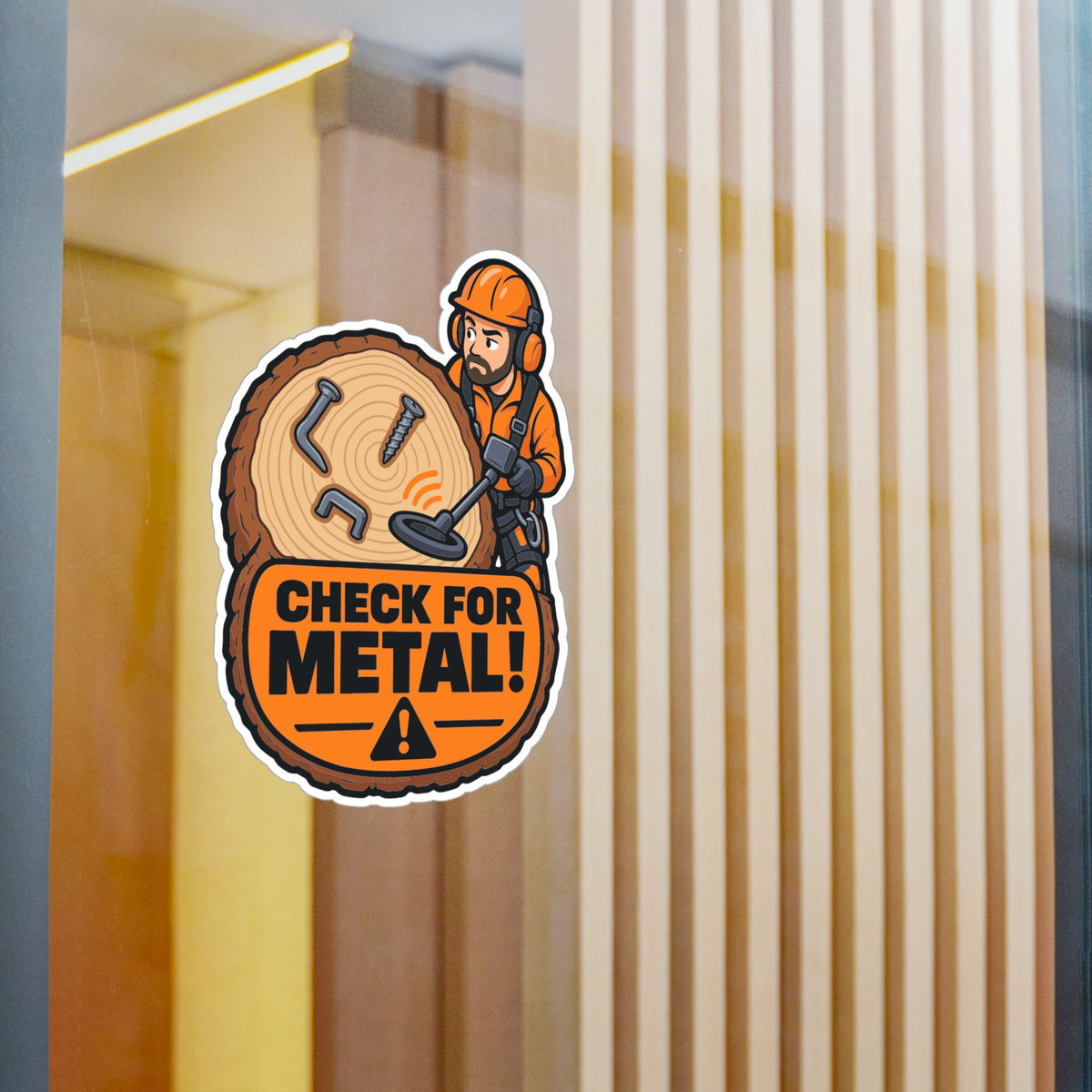 Tree Sticker "Check for Metal!" – Funny Tree Worker and Branch Manager Decals for Laptop or Water Bottle