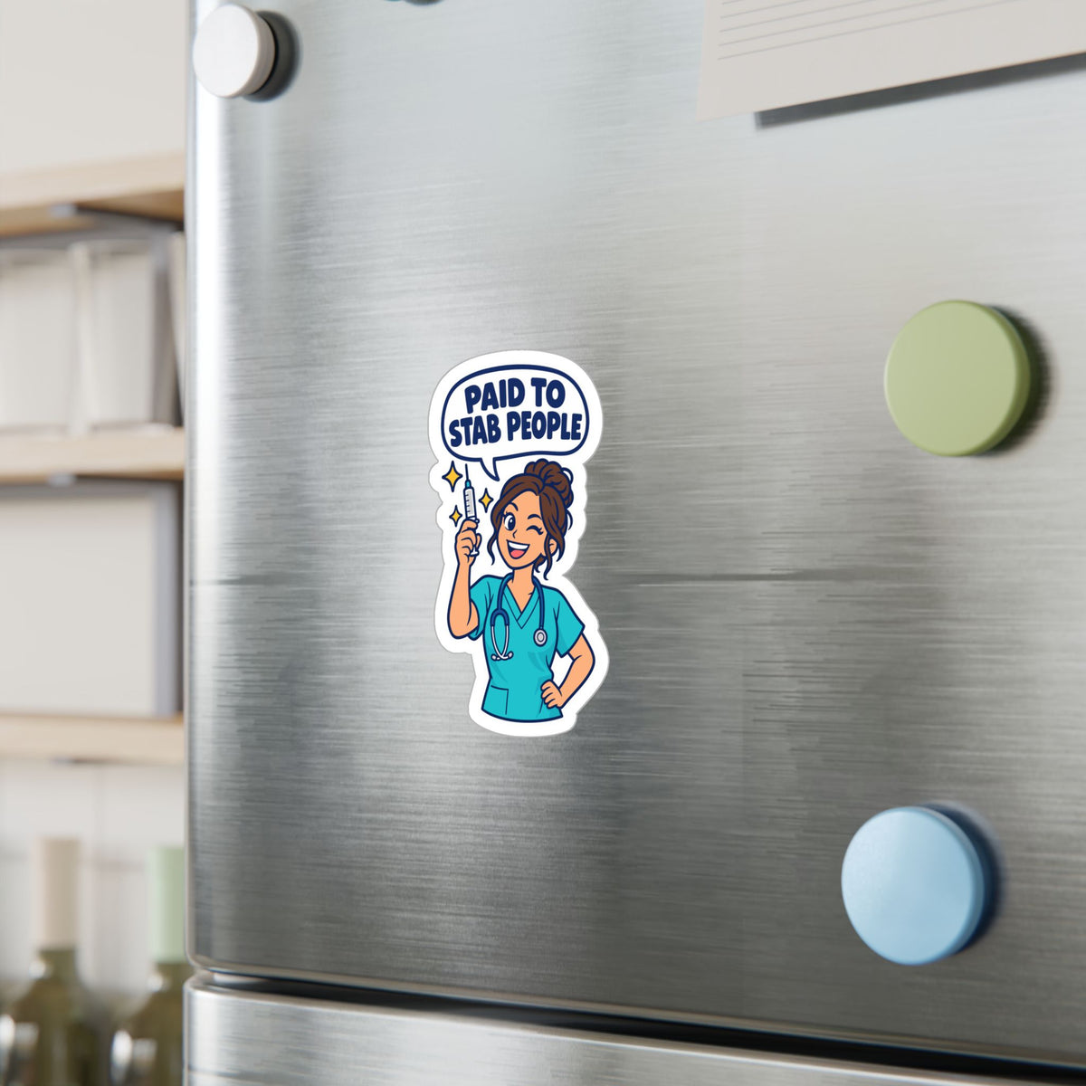 Nurse Sticker – “Paid to Stab People” Funny Nursing Student Vinyl Decals for Laptop, Water Bottle